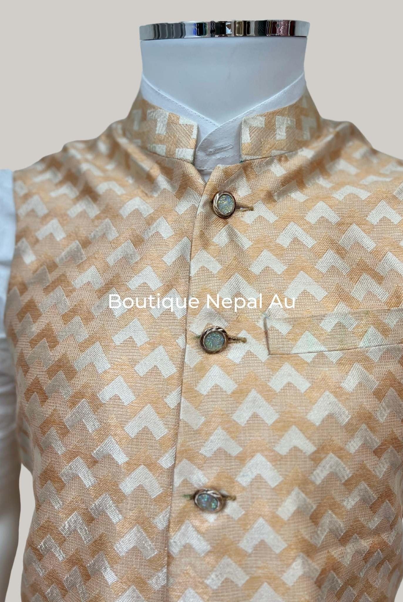 Golden Nehru Waist Coat - Boutique Nepal