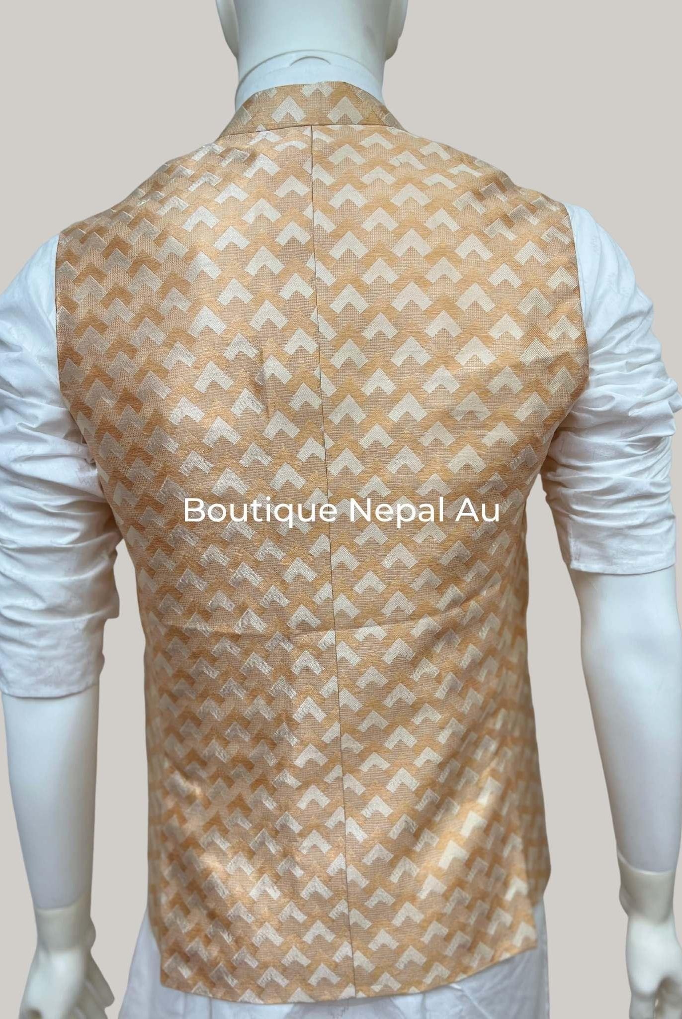 Golden Nehru Waist Coat - Boutique Nepal