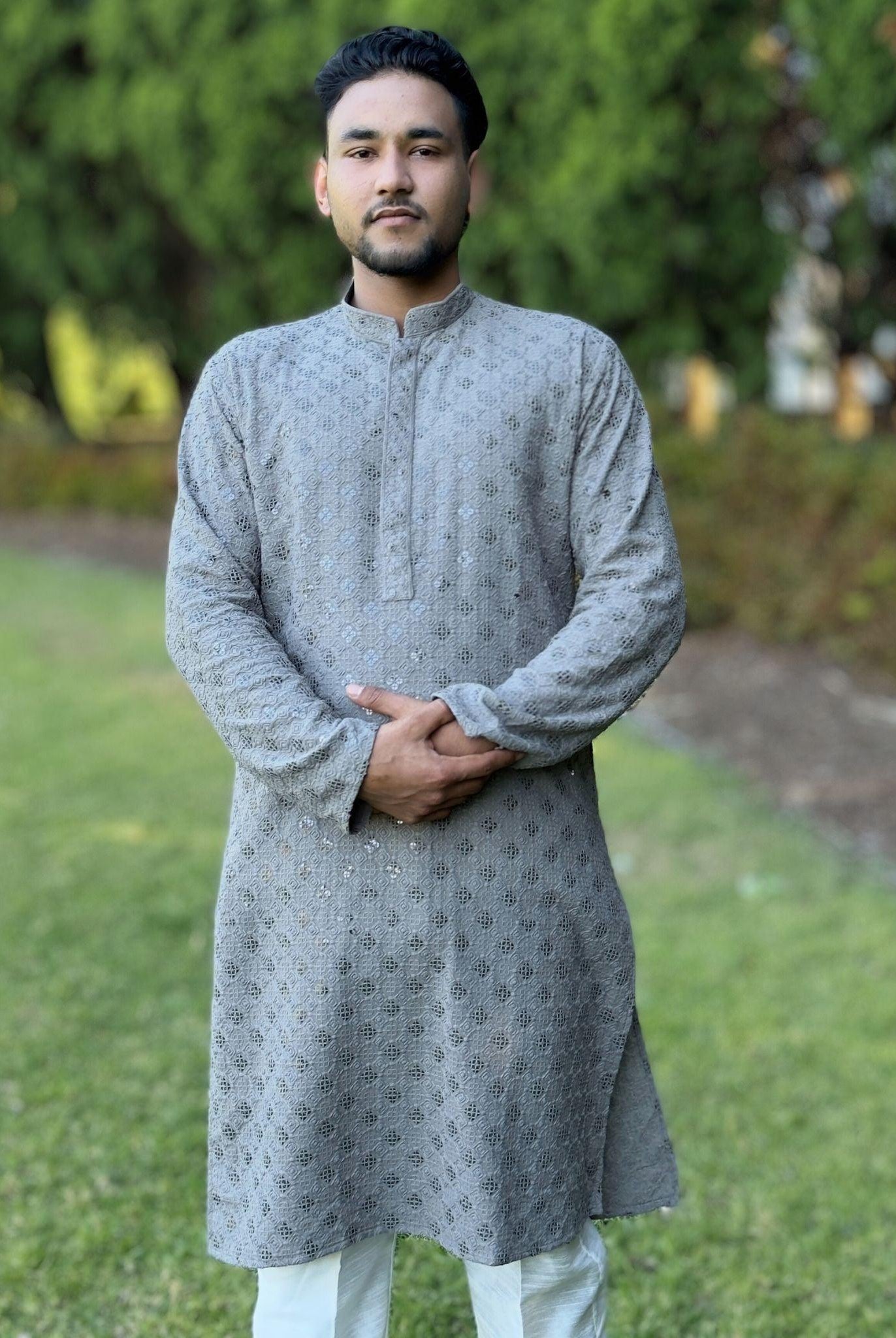 Grey Chikankari Kurta Set - Boutique Nepal