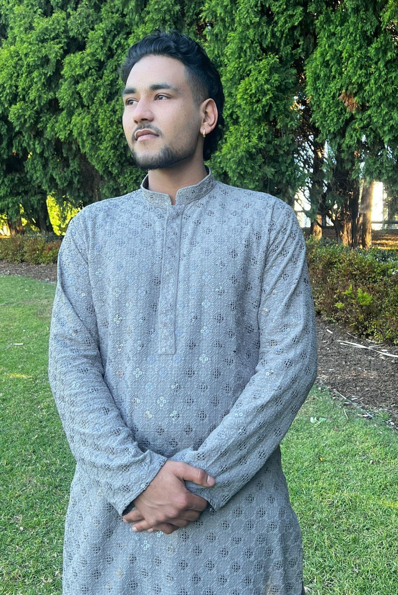 Grey Chikankari Kurta Set - Boutique Nepal