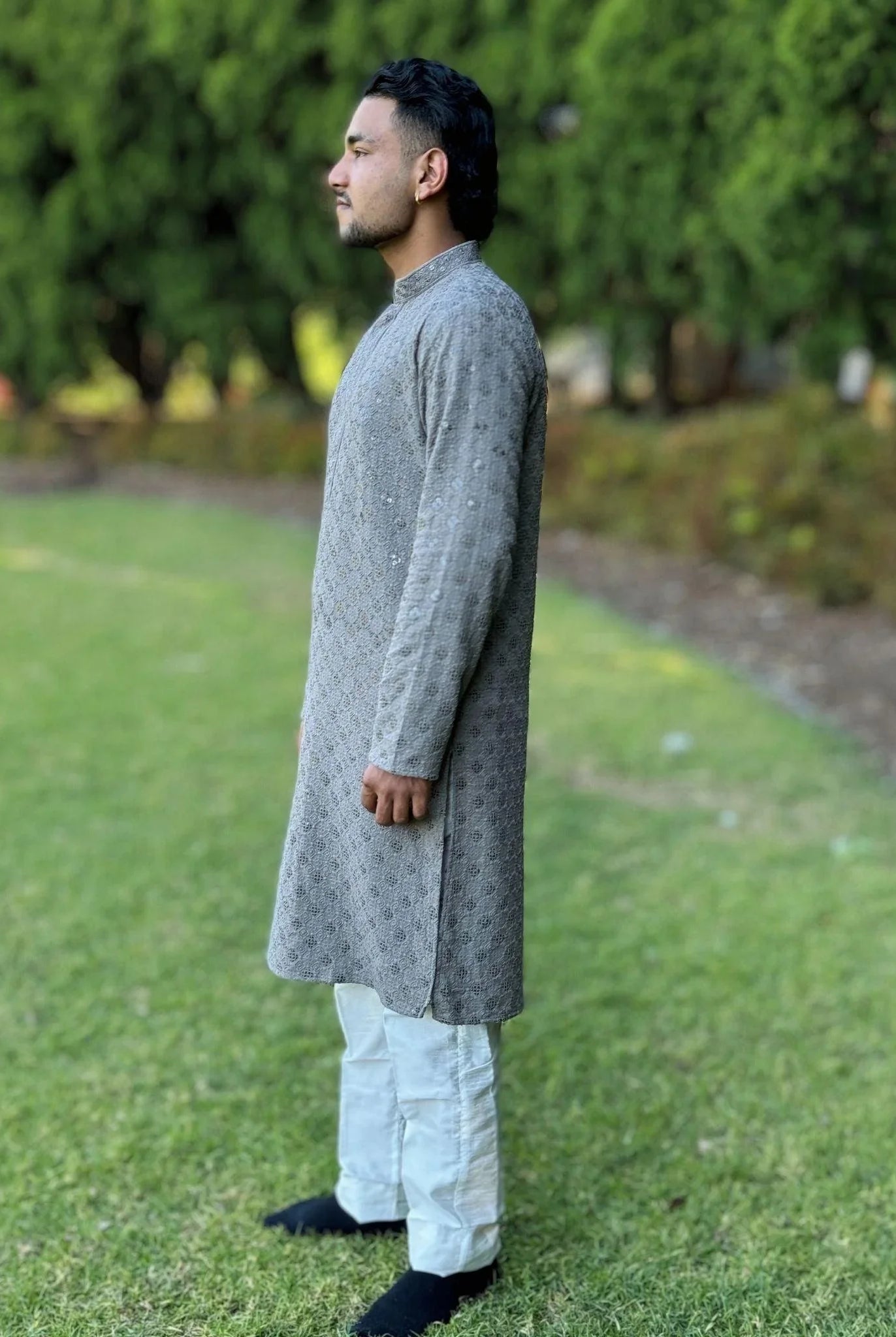 Grey Chikankari Kurta Set - Boutique Nepal