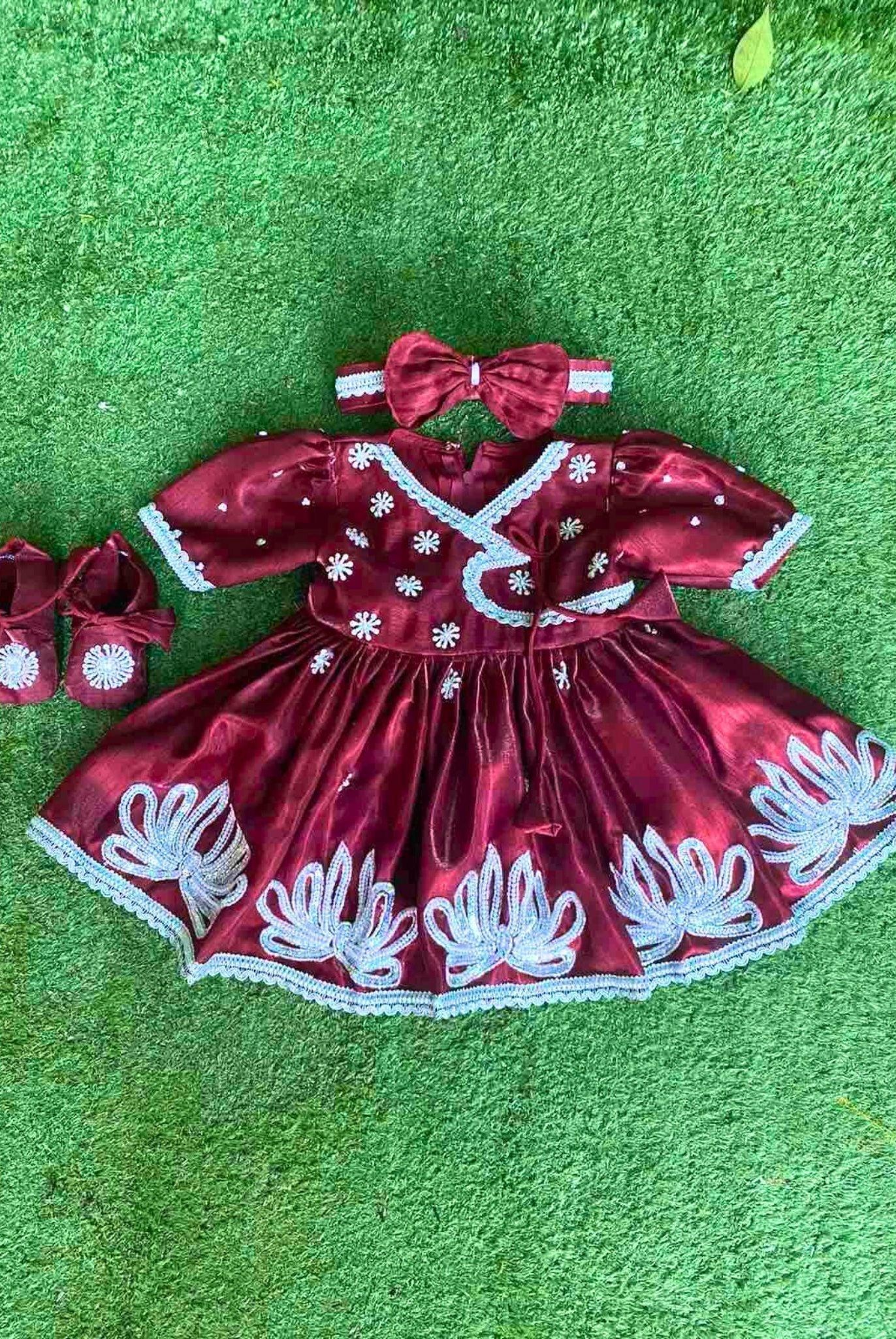 Hand Embroidery Maroon Baby Girls Pasni Set - Boutique Nepal