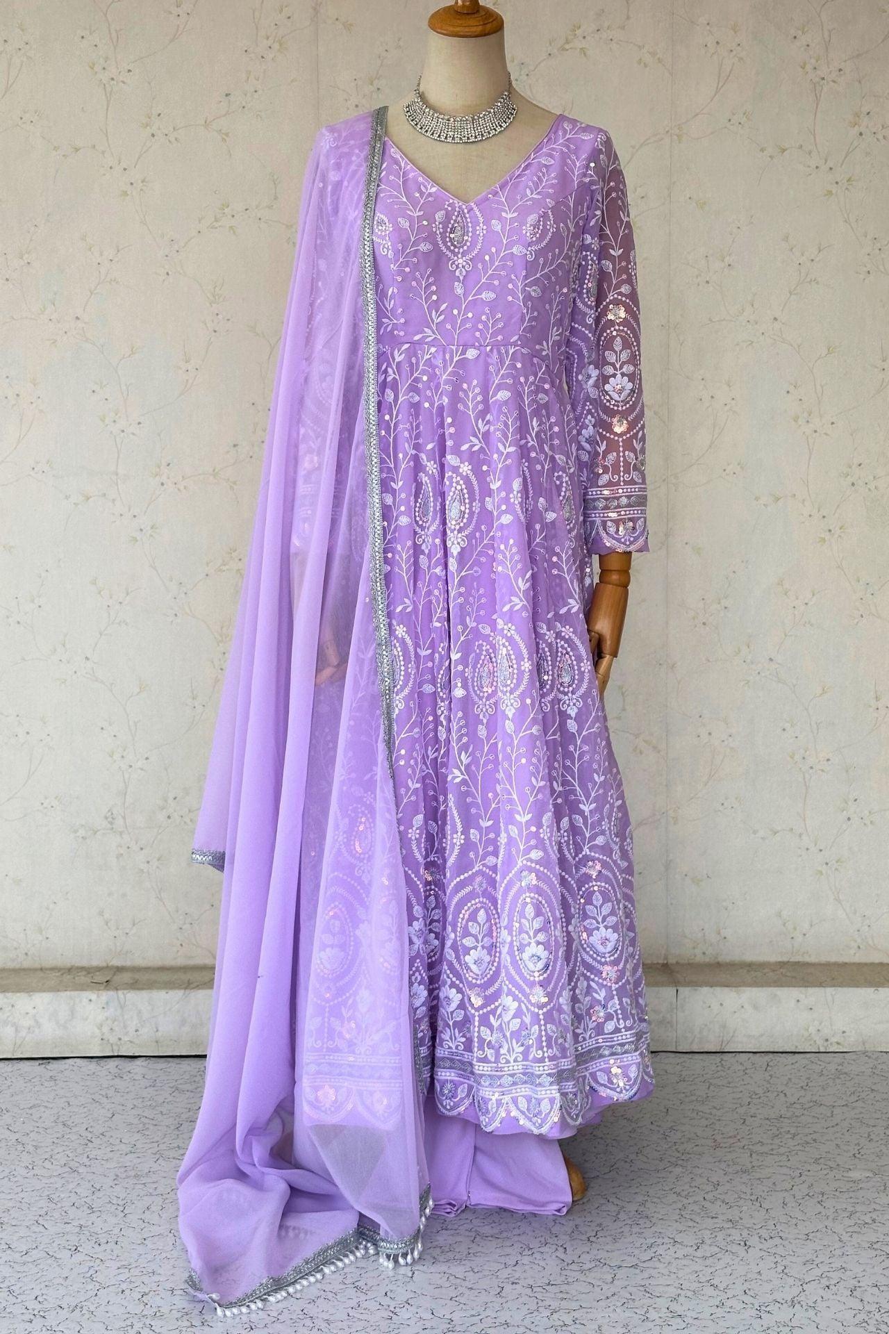 Lavender Embroidered Anarkali Kurta - Boutique Nepal