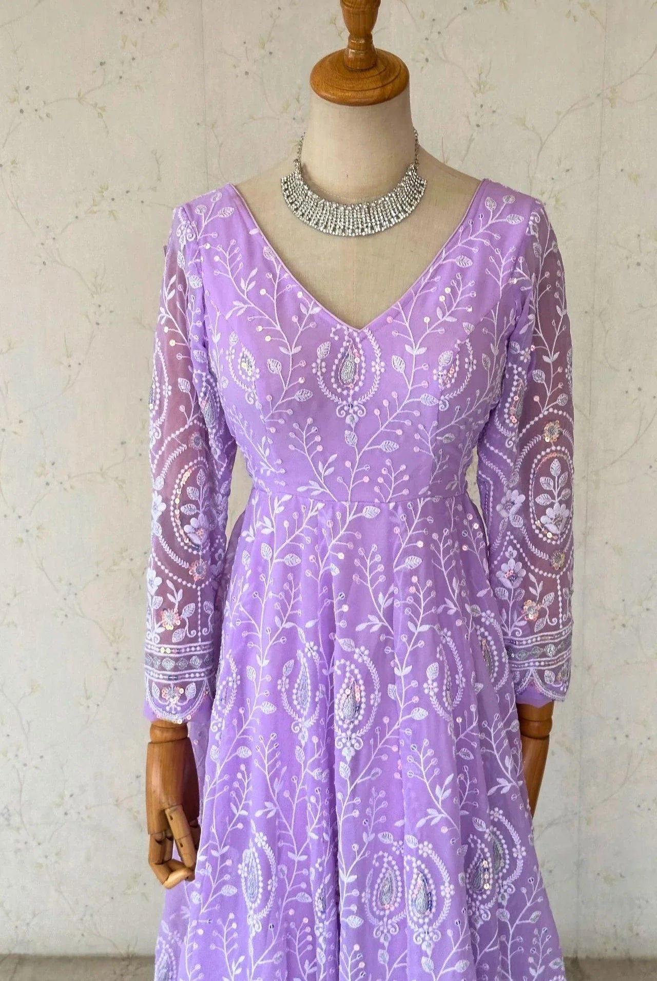 Lavender Embroidered Anarkali Kurta - Boutique Nepal