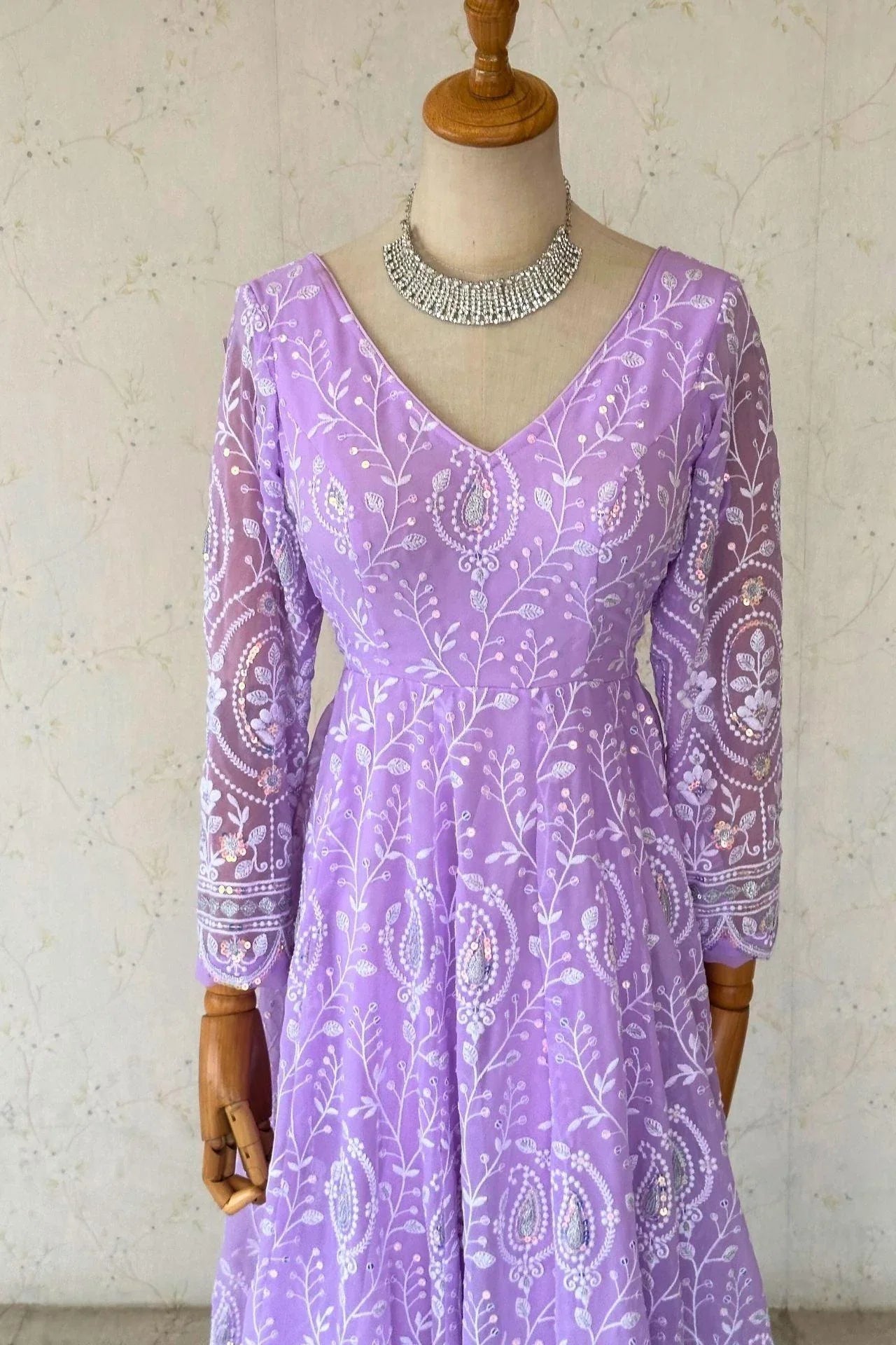 Lavender Embroidered Anarkali Kurta - Boutique Nepal