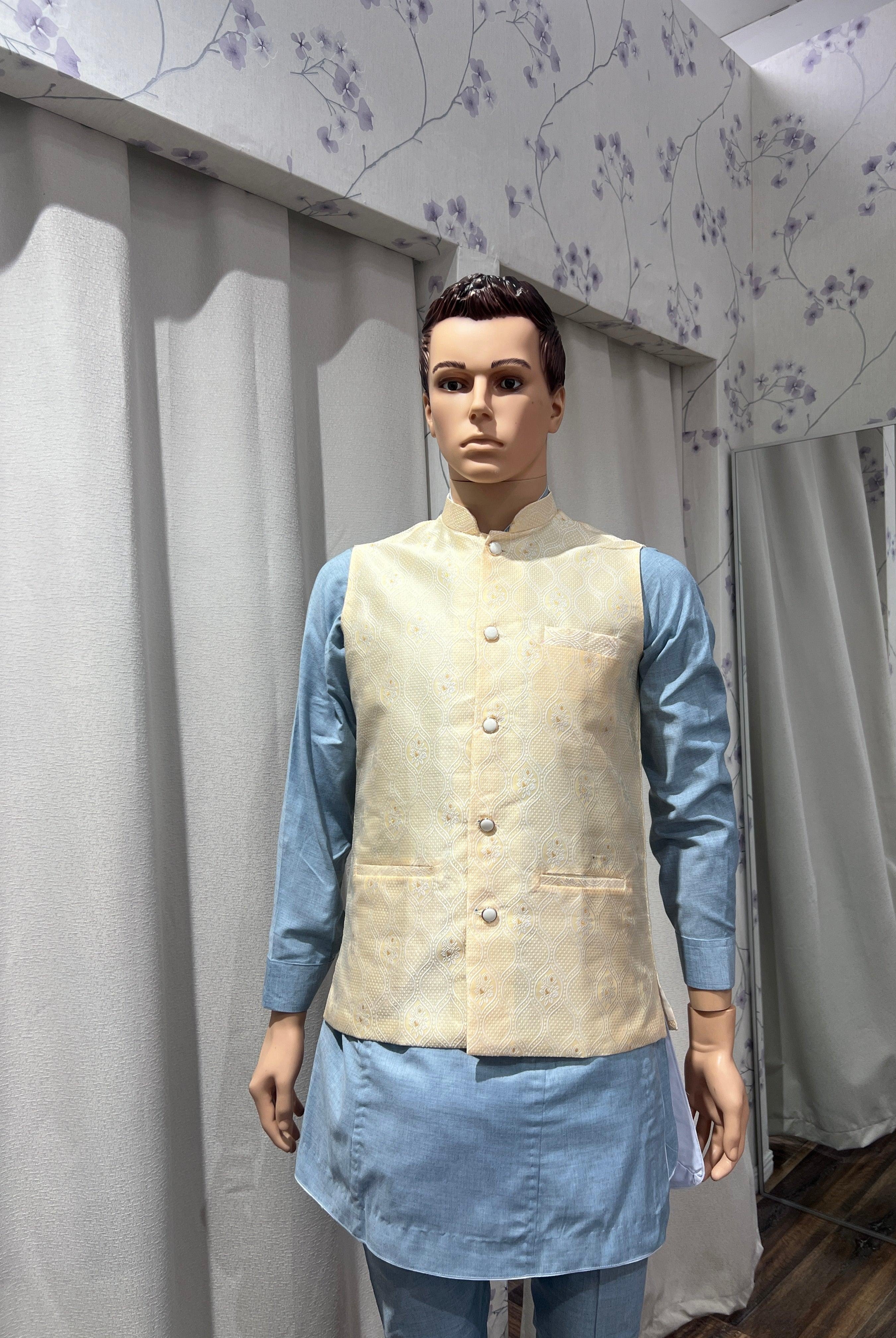 Light Gold Color Nehru Waistcoat - Boutique Nepal