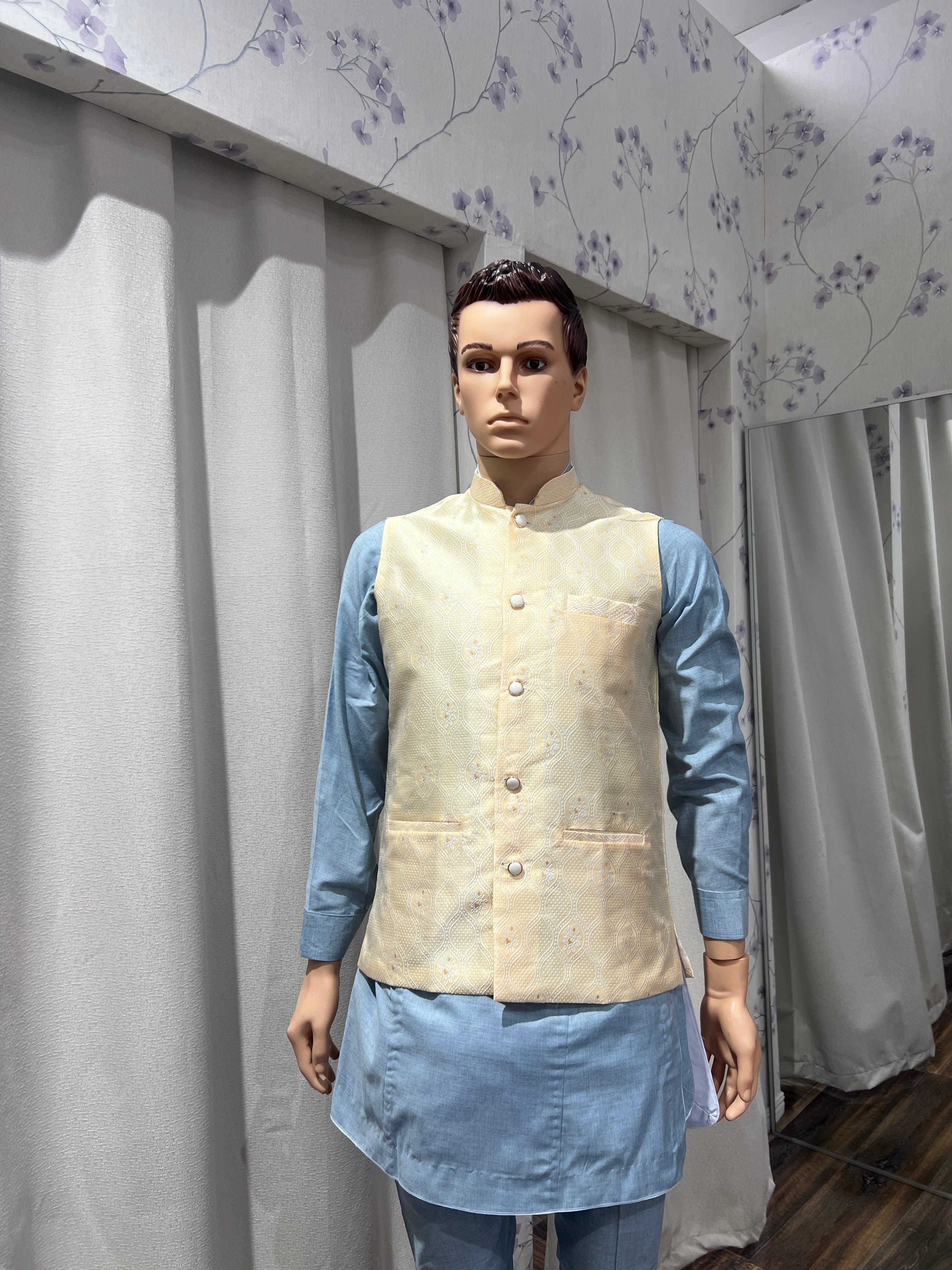 Light Gold Color Nehru Waistcoat - Boutique Nepal