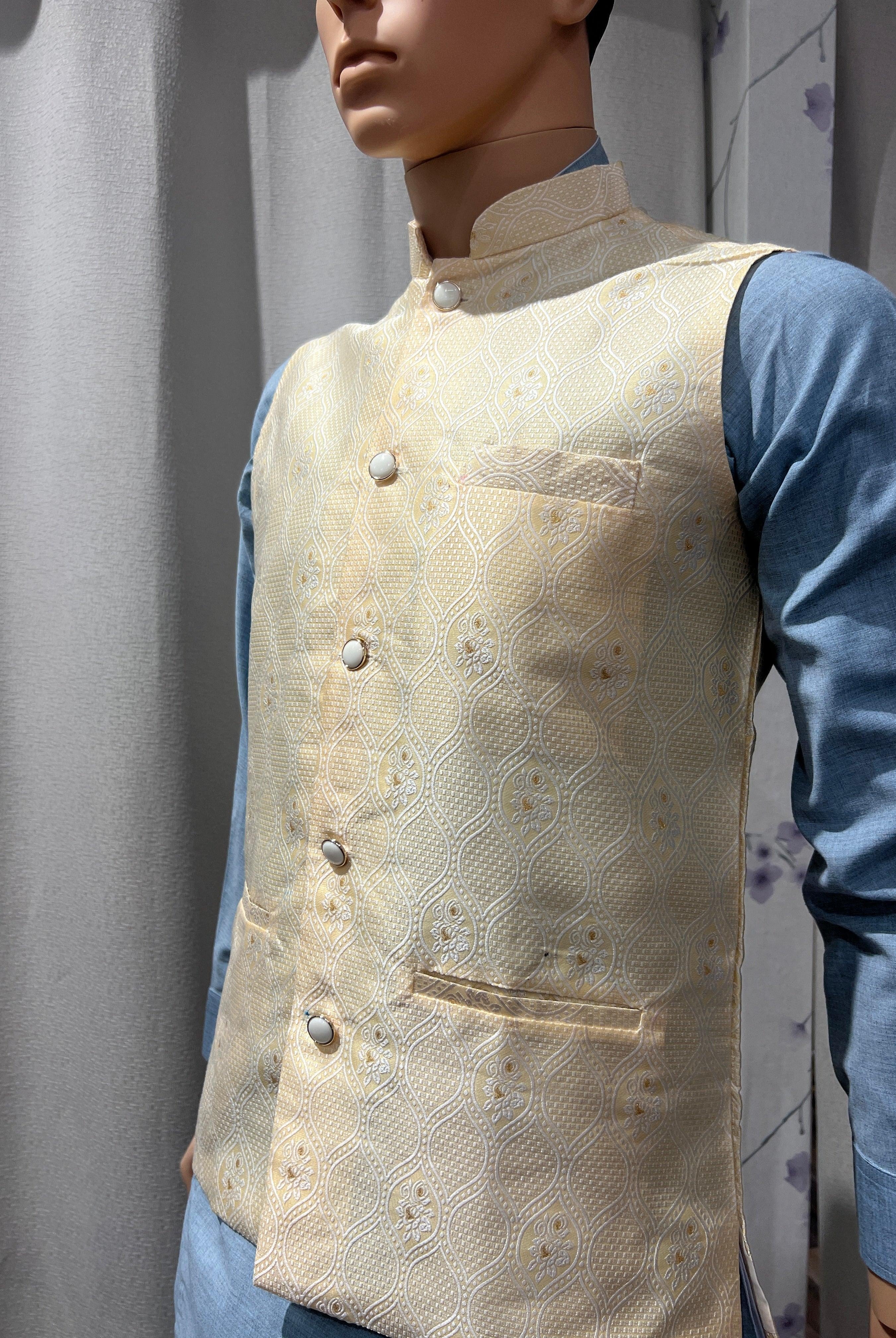 Light Gold Color Nehru Waistcoat - Boutique Nepal