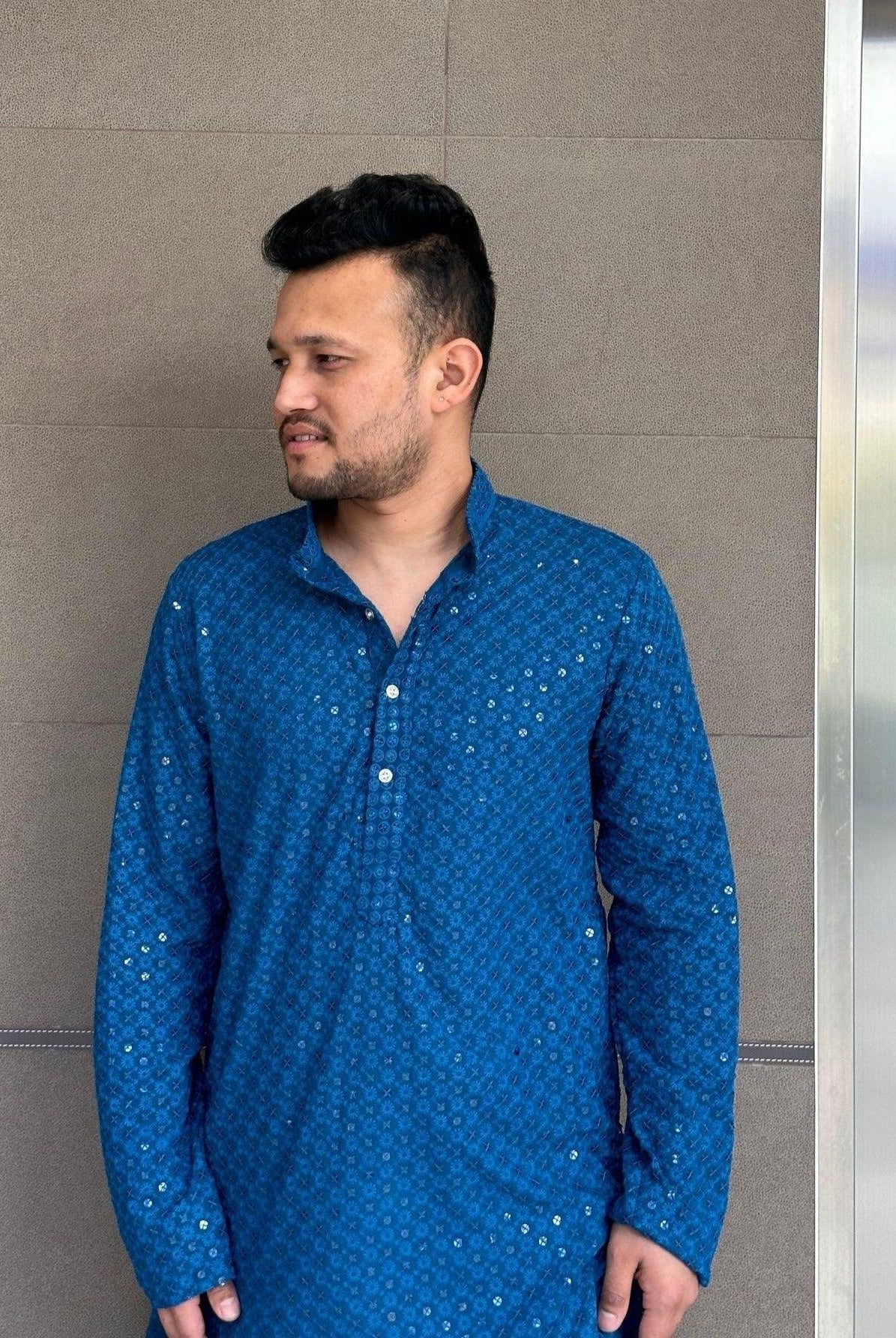 Men's Kurta Pajama Peacock Blue - Boutique Nepal Australia