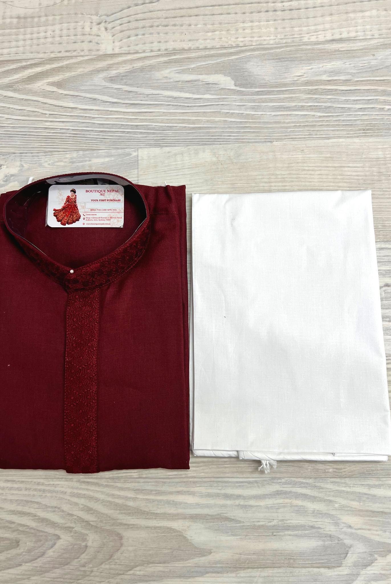 Mens Cotton Kurta In Maroon - Boutique Nepal