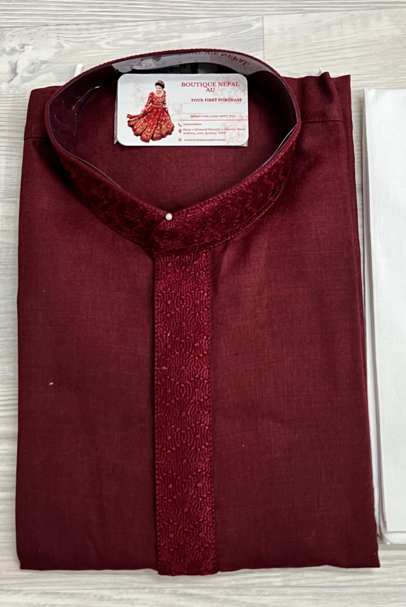 Mens Cotton Kurta In Maroon - Boutique Nepal