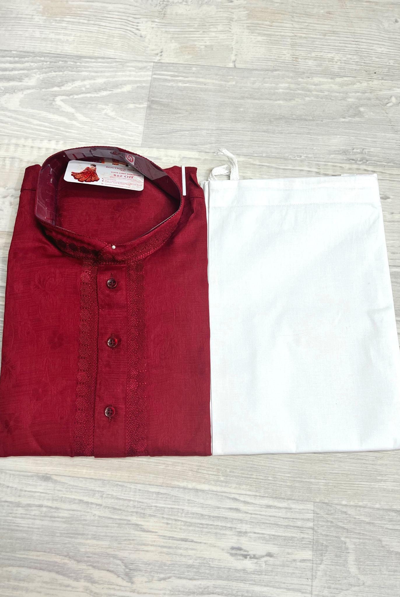 Mens Cotton Kurta In Maroon - Boutique Nepal