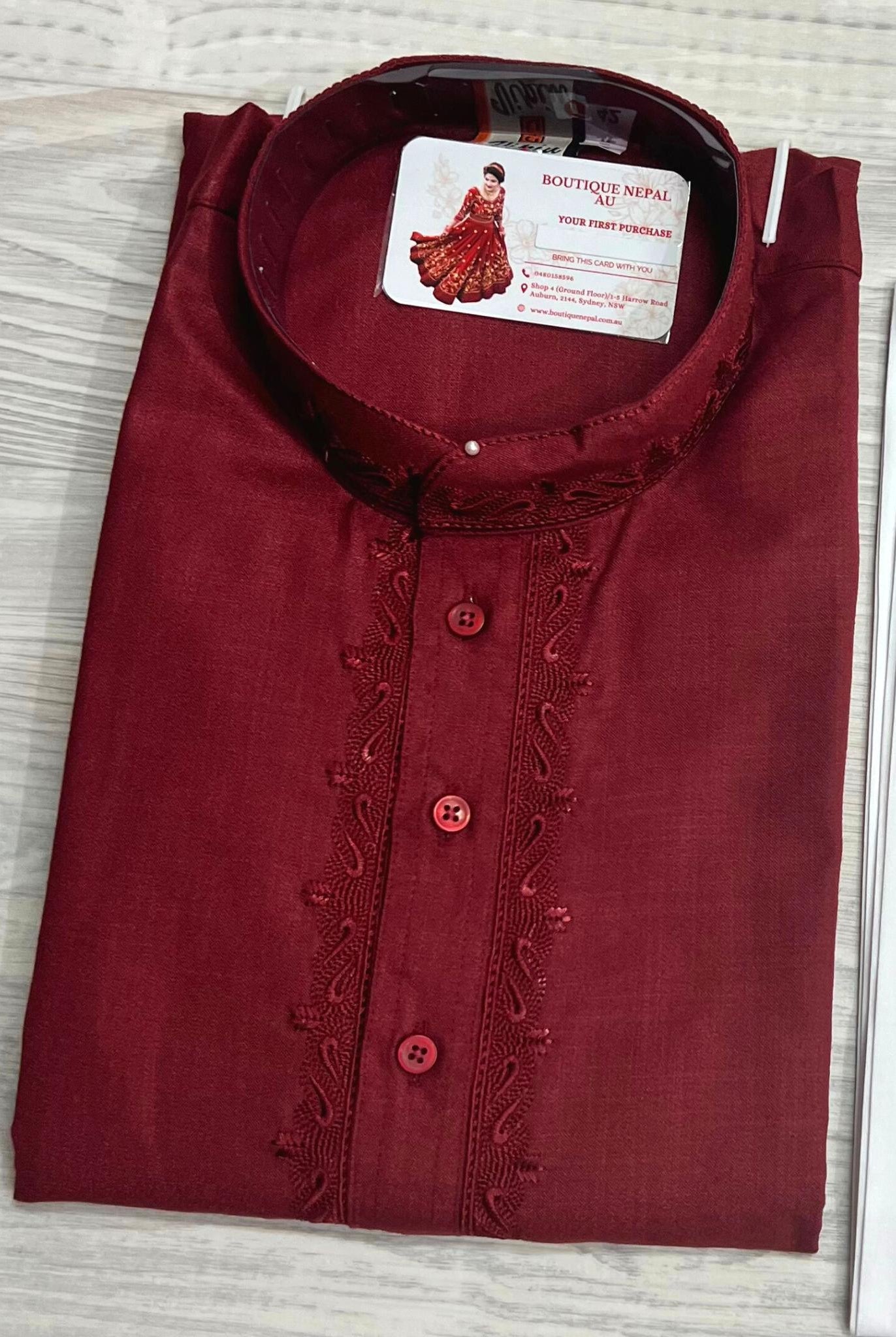 Mens Cotton Kurta In Maroon - Boutique Nepal