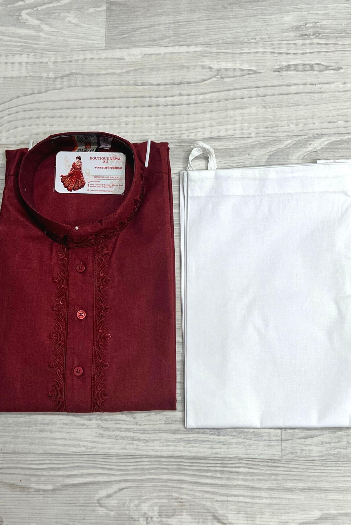 Mens Cotton Kurta In Maroon - Boutique Nepal
