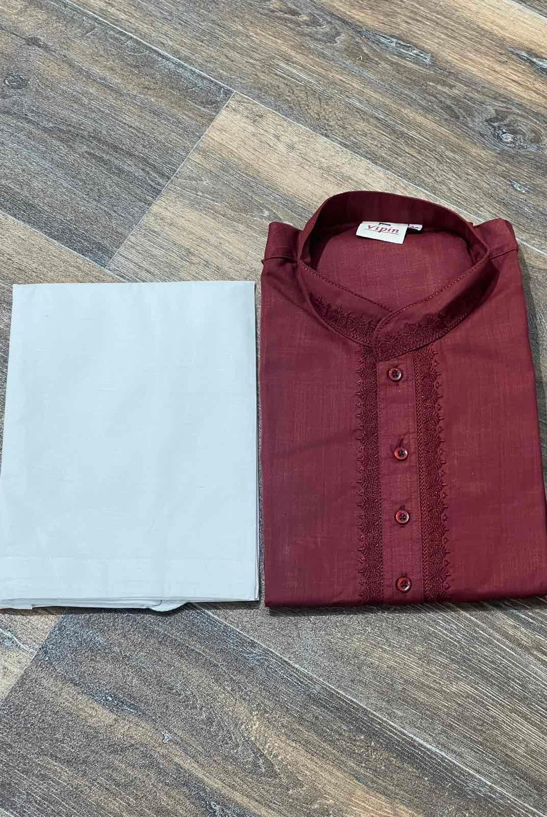 Mens Cotton Kurta In Maroon Size 38 - Boutique Nepal