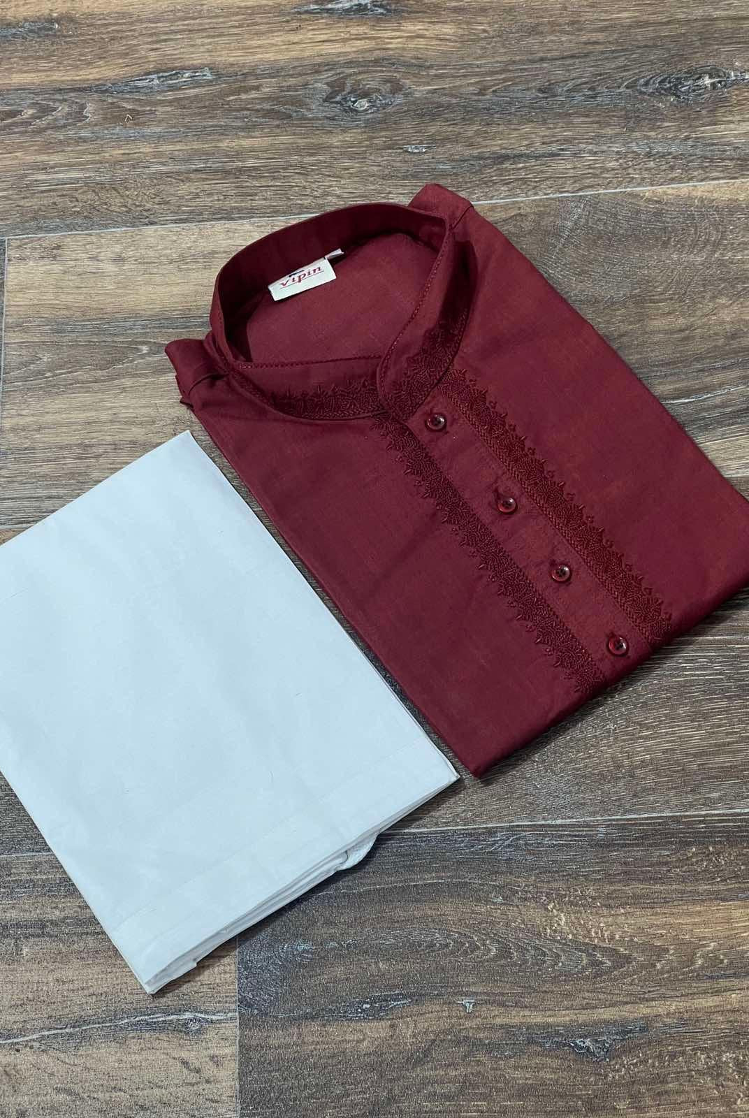 Mens Cotton Kurta In Maroon Size 38 - Boutique Nepal
