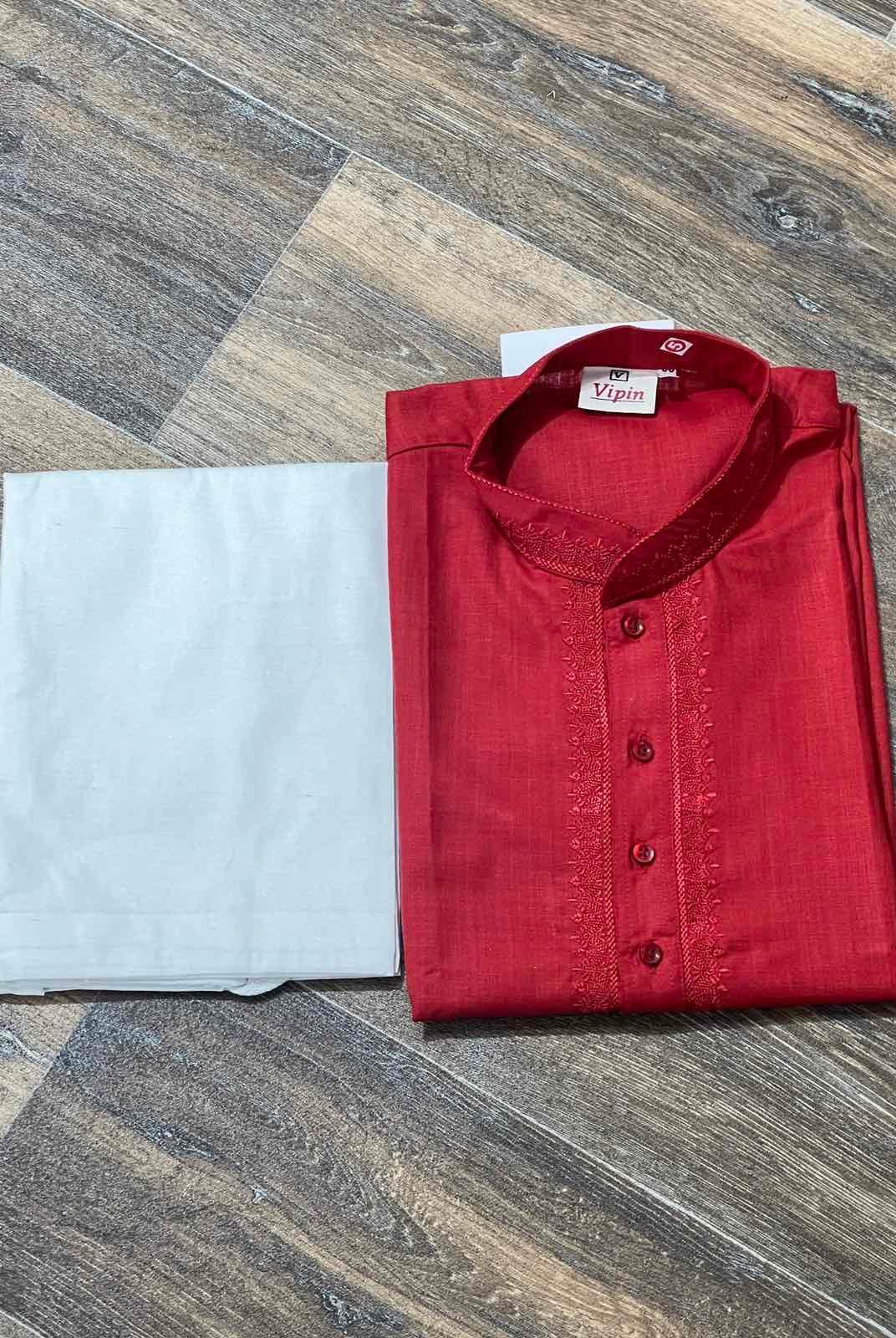 Mens Cotton Kurta In Red Size 36 - Boutique Nepal