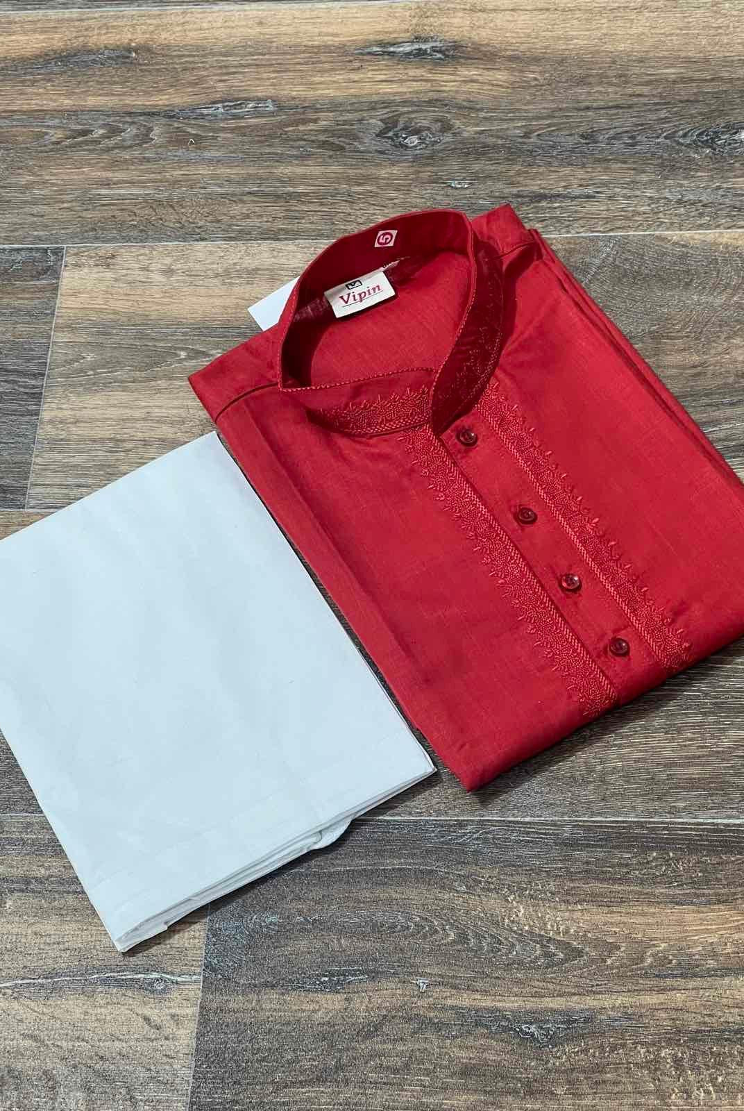 Mens Cotton Kurta In Red Size 36 - Boutique Nepal