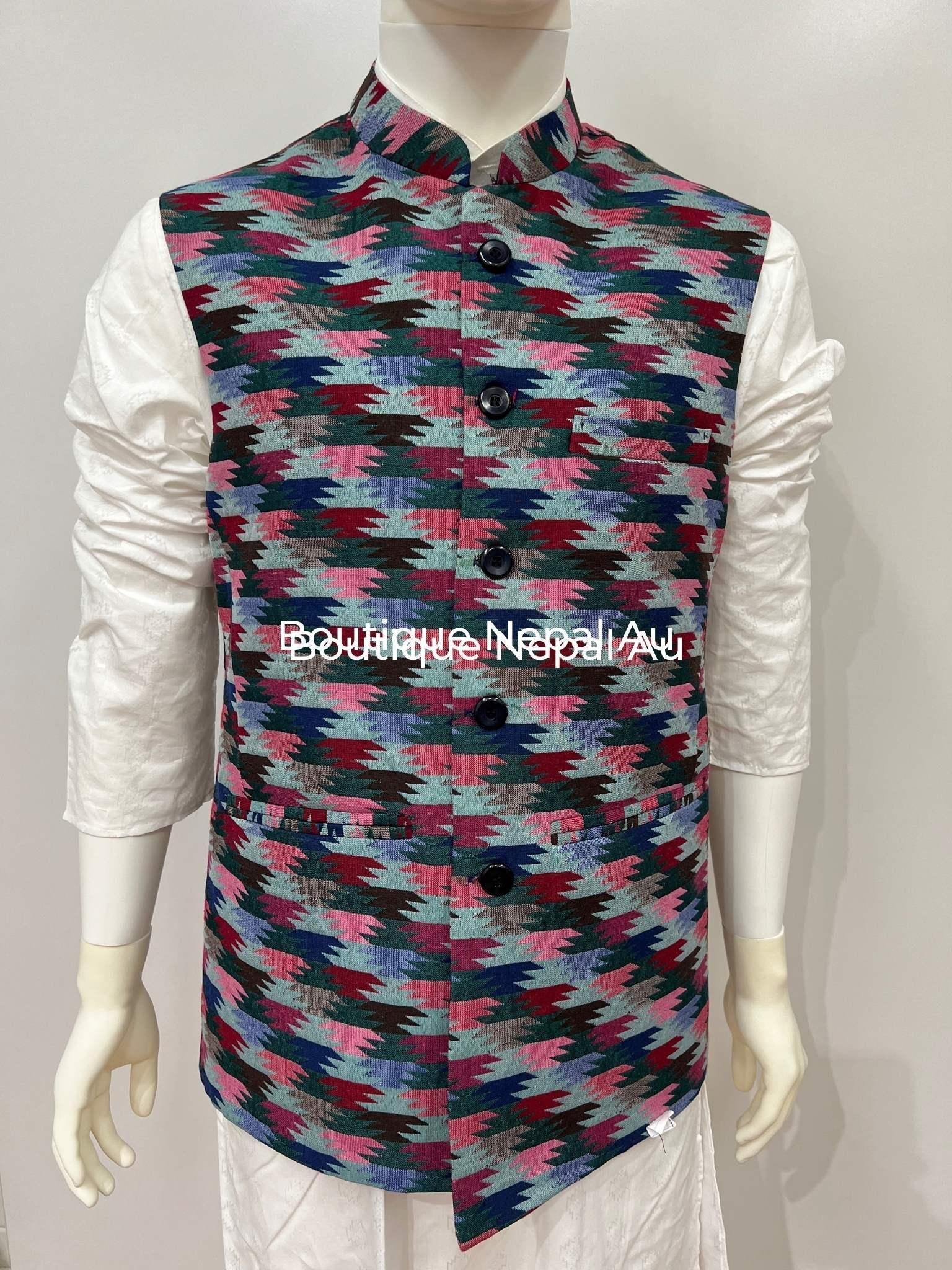 Mens Dhaka Waitcoat Mix Color - Boutique Nepal