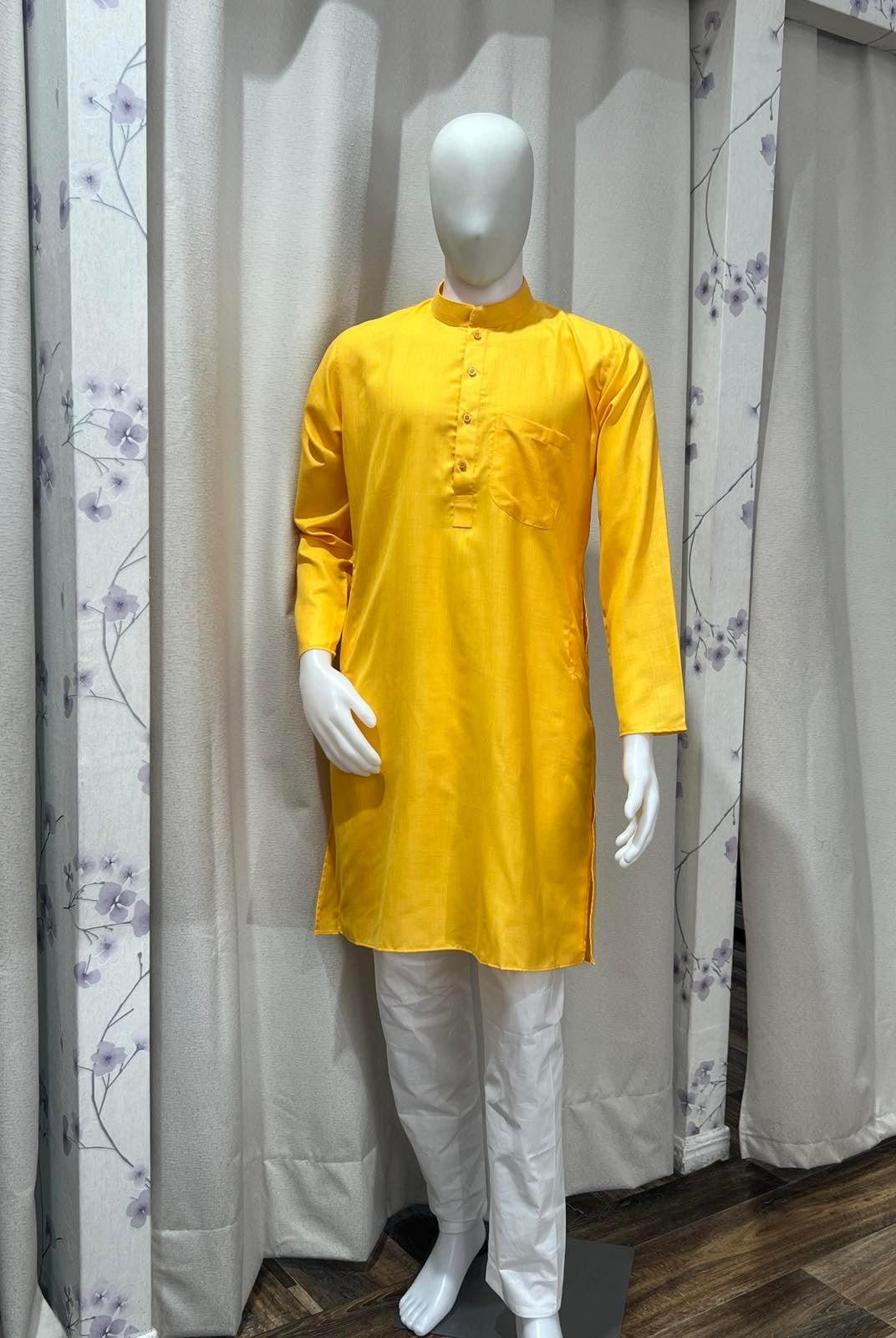 MENS KURTA & PYJAMA SET IN YELLOW - Boutique Nepal