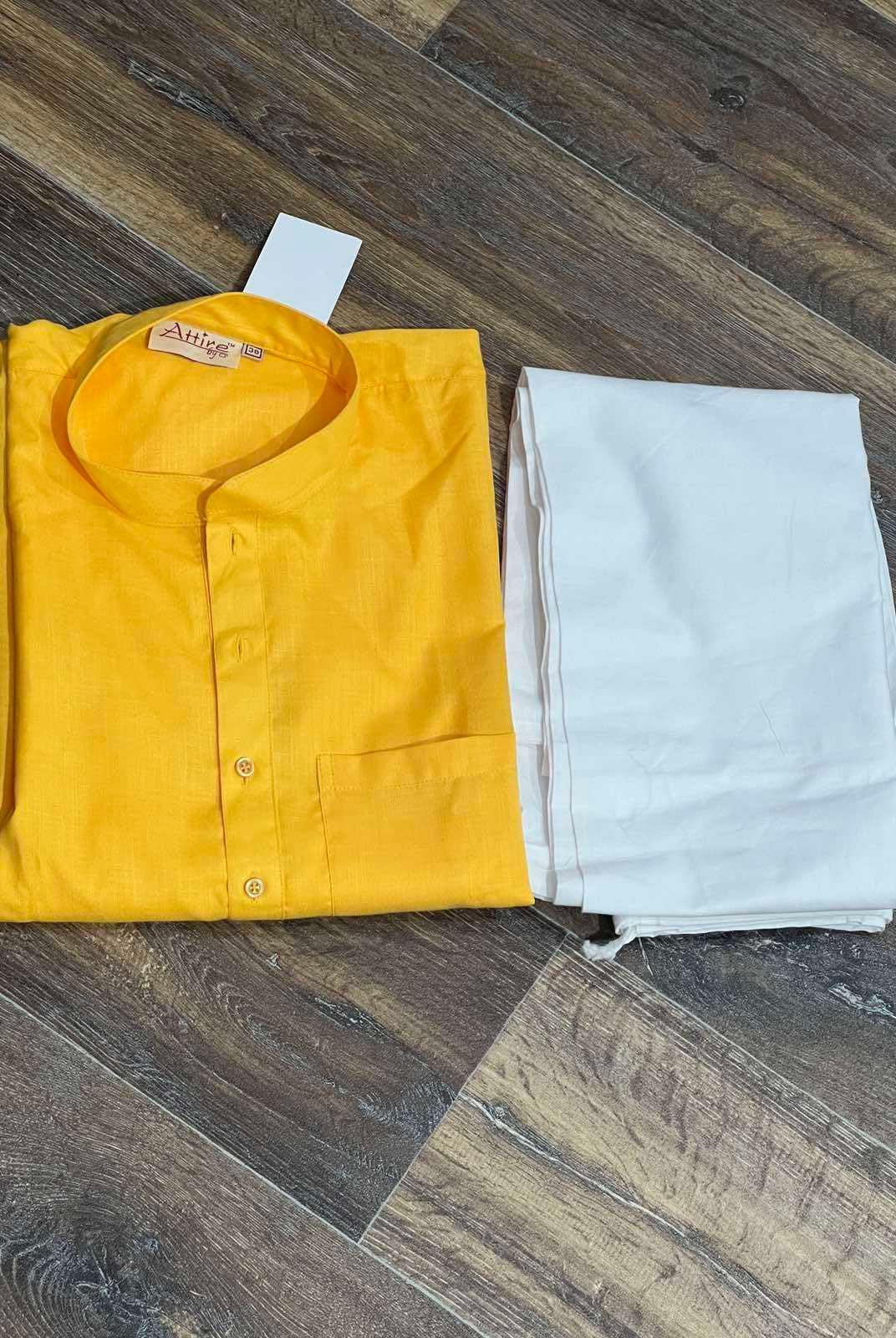 MENS KURTA & PYJAMA SET IN YELLOW - Boutique Nepal