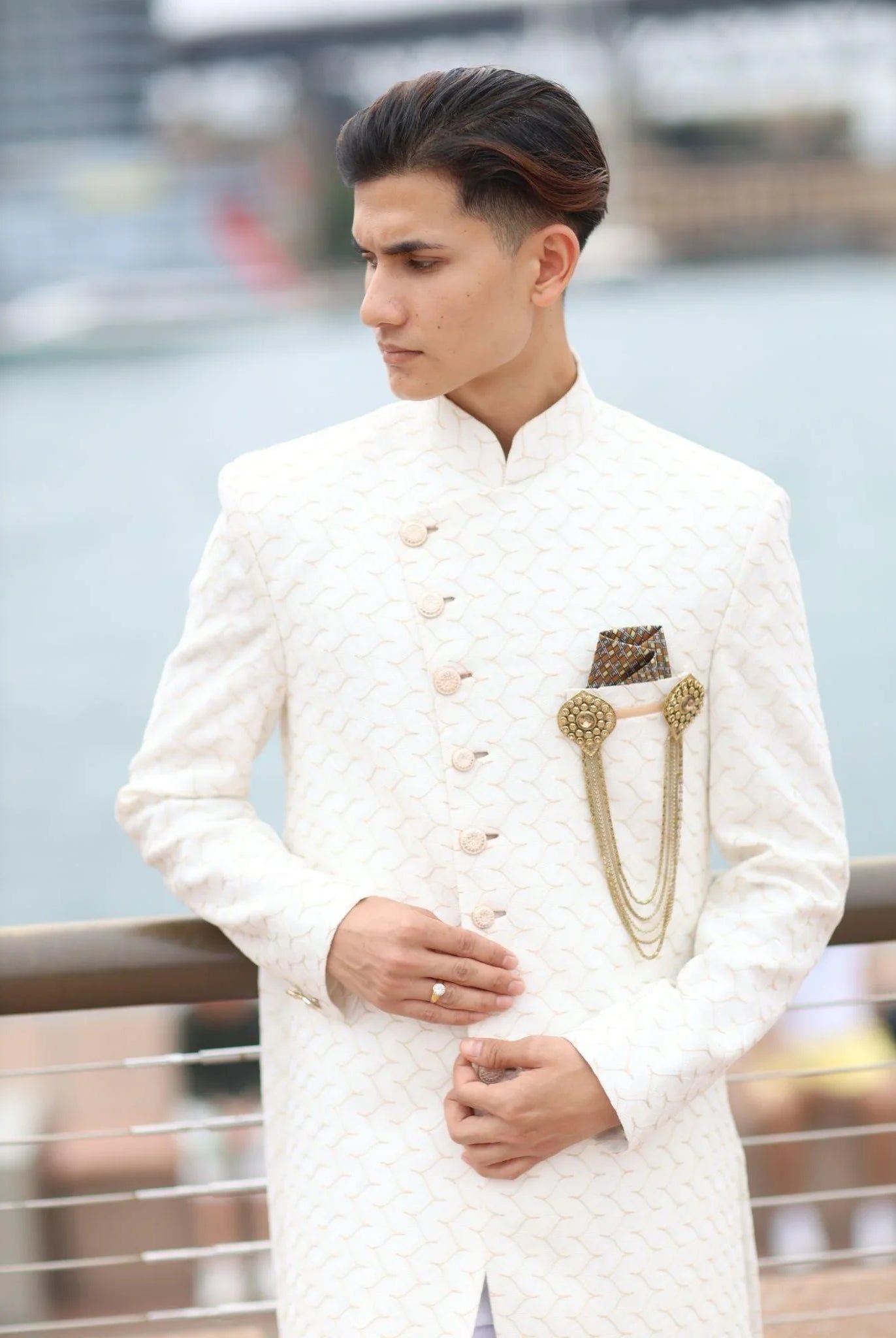 Mens Sherwani In White - Boutique Nepal