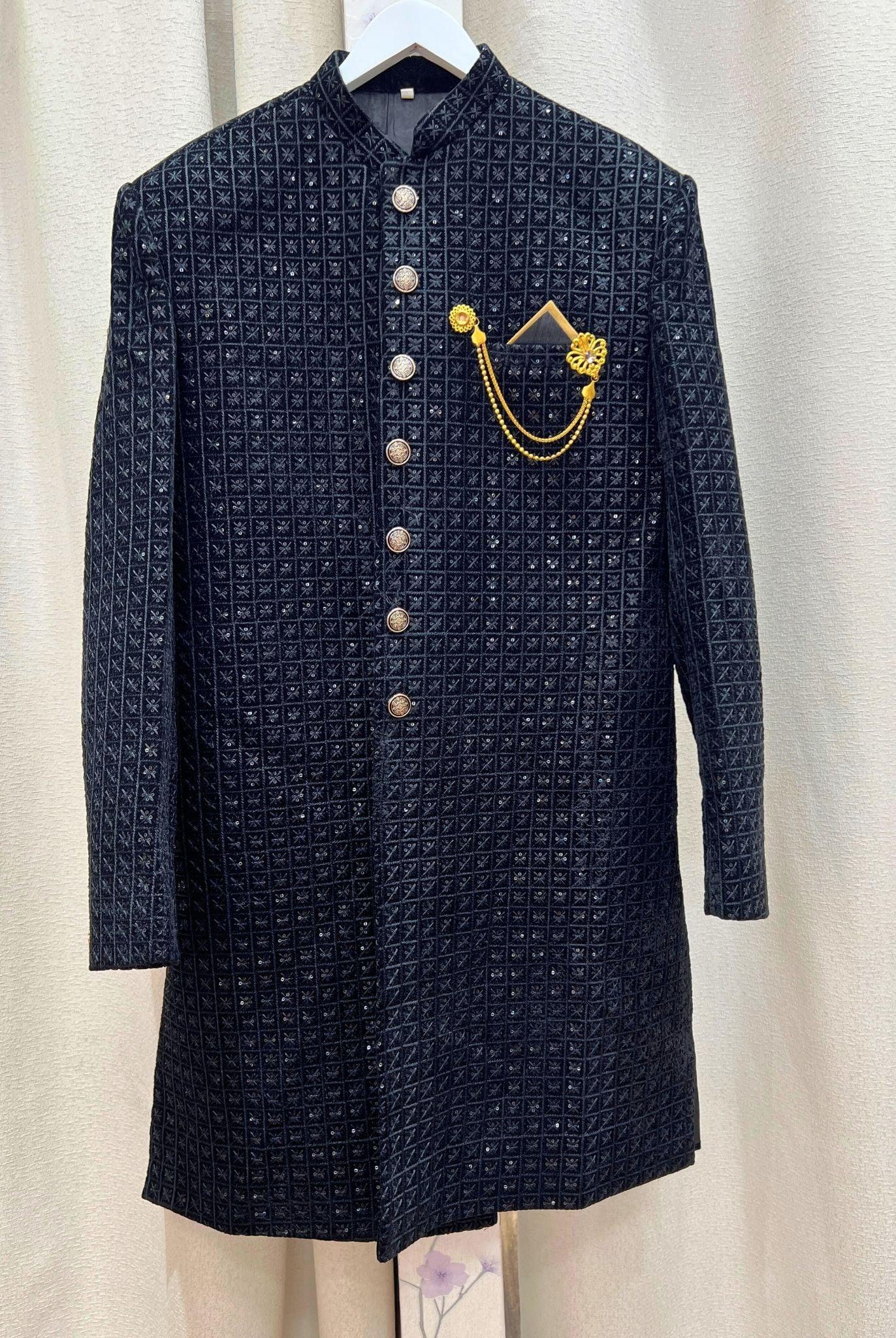 Mens Sherwani Set In Sequins Work - Boutique Nepal