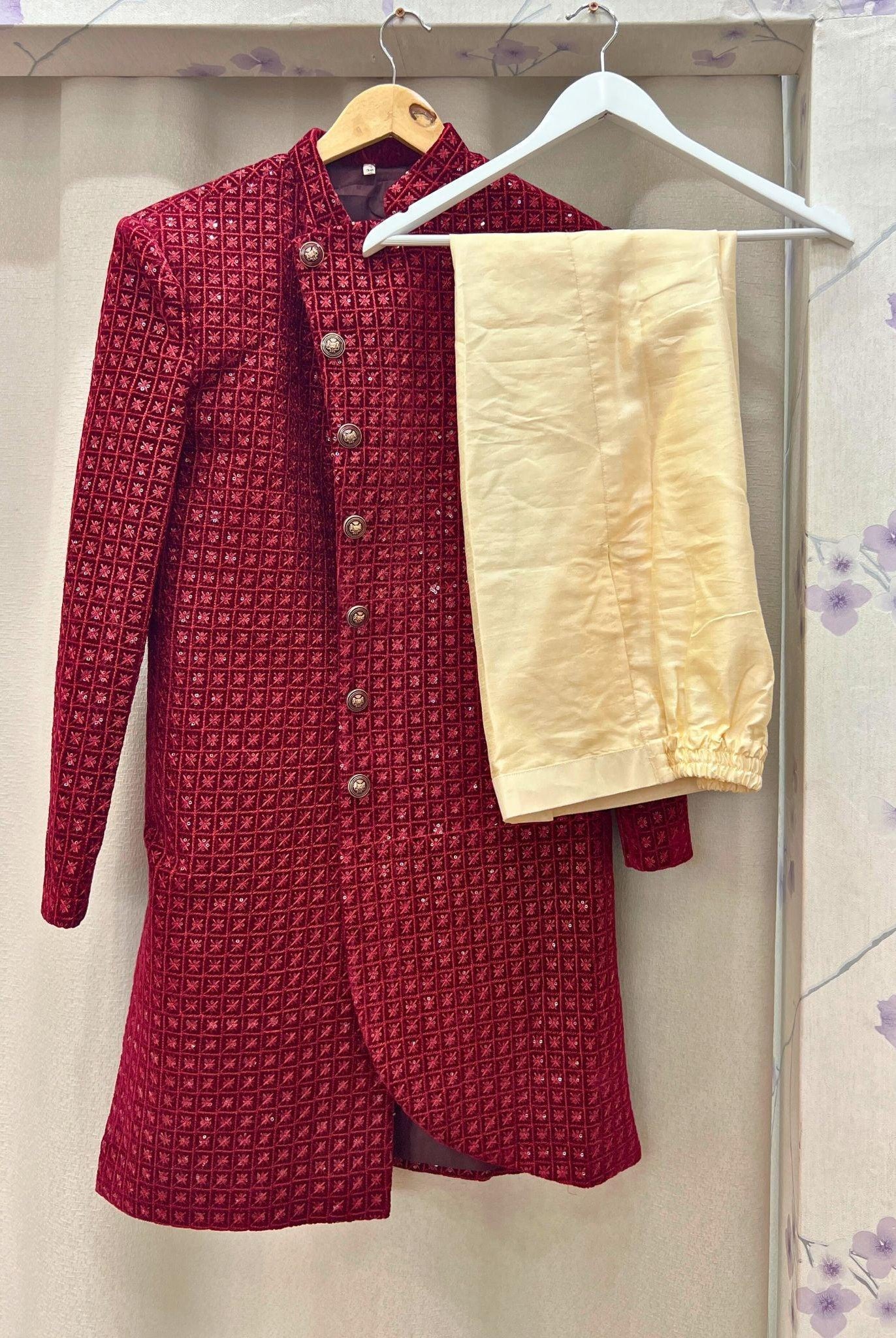 Mens Sherwani Set In Sequins Work - Boutique Nepal