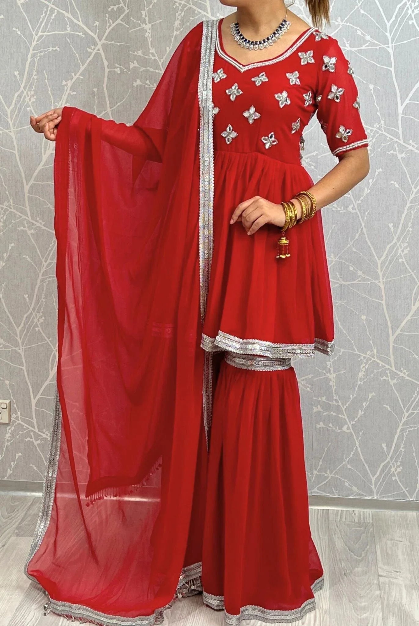 MIRROR WORK SHARARA SUIT - Boutique Nepal