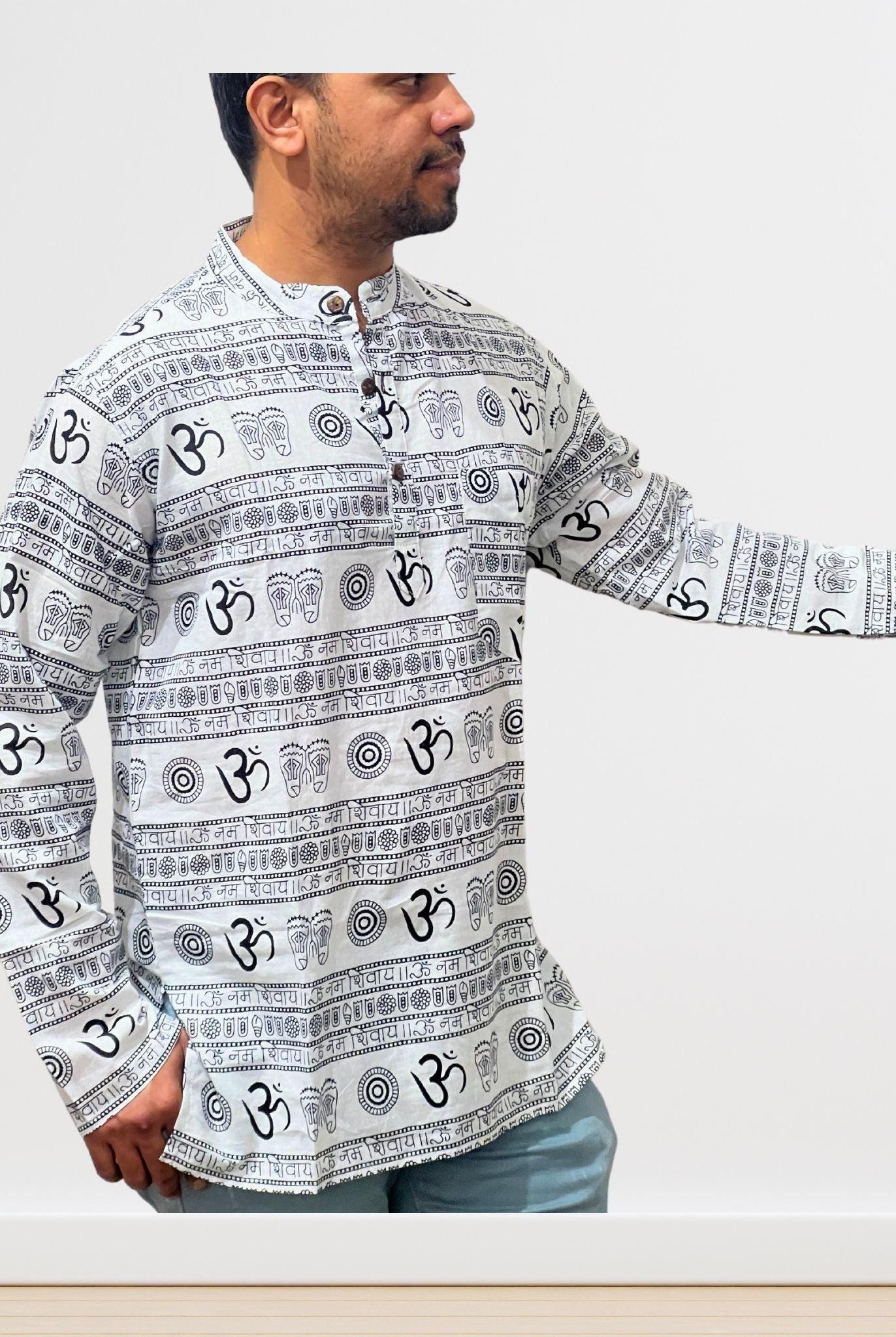 Om Print kurta/ Shirt Full Sleeve - Boutique Nepal