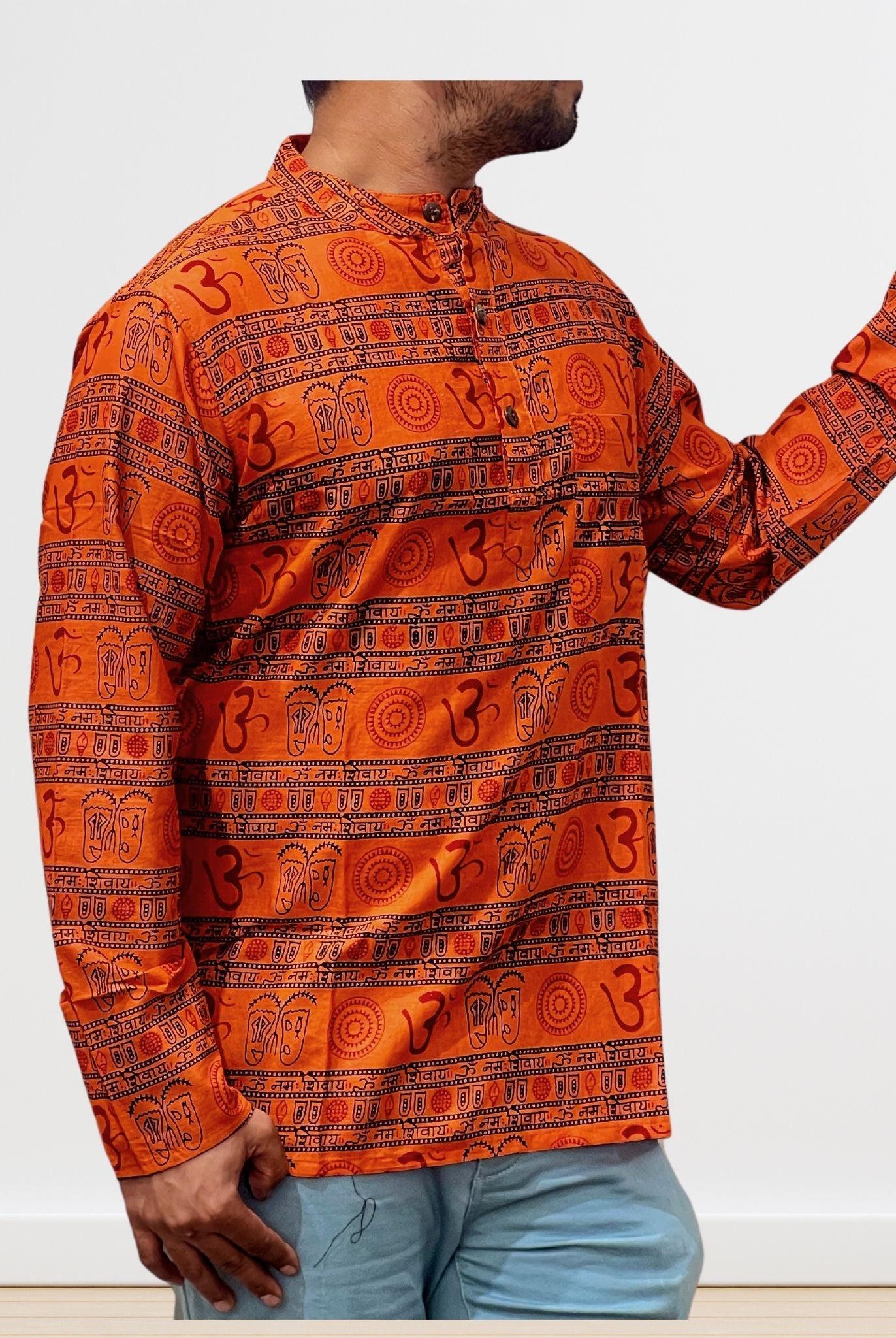 Om Print kurta/ Shirt Full Sleeve - Boutique Nepal