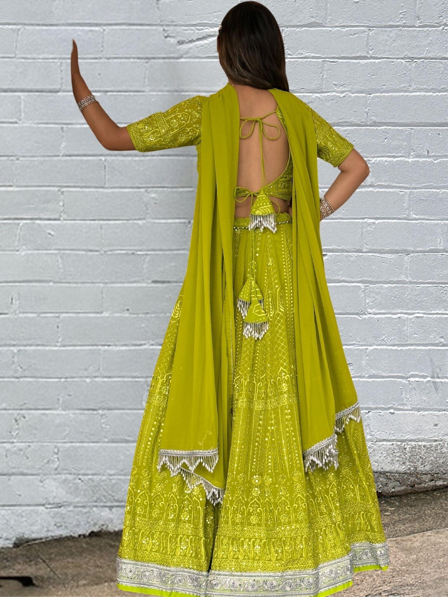 Parrot Green Embroidered Lehenga Choli Set - Boutique Nepal