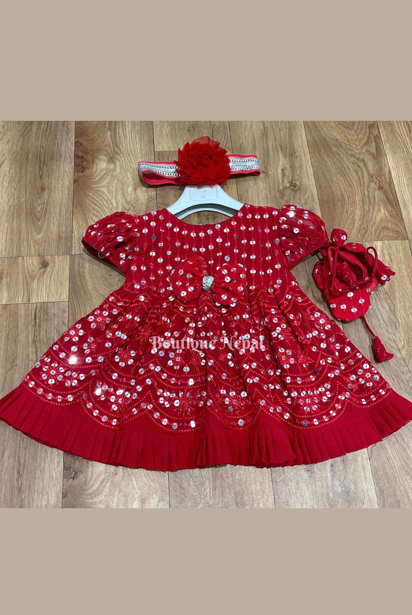 Pasni Dress for Baby Girls In Red - Boutique Nepal