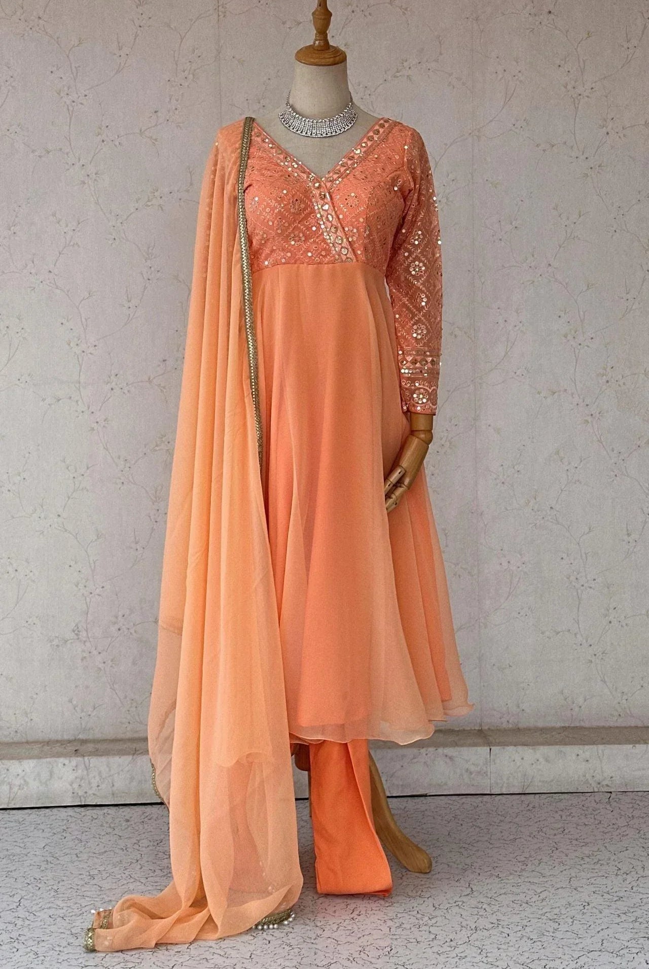 Peach Anarkali Suit Set - Boutique Nepal