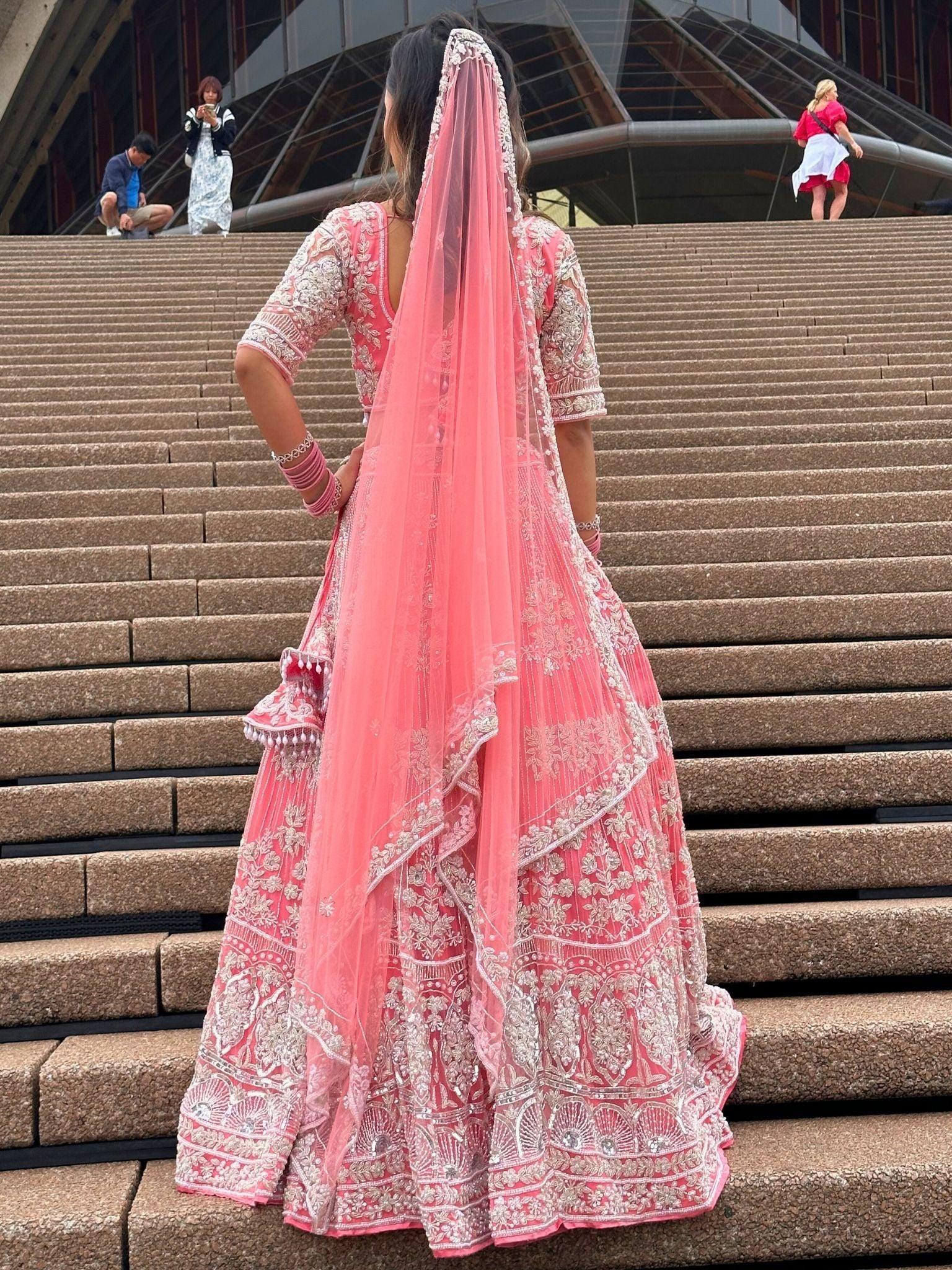 Peach Bridal Lehenga Choli Set- Hand Embroidery - Boutique Nepal