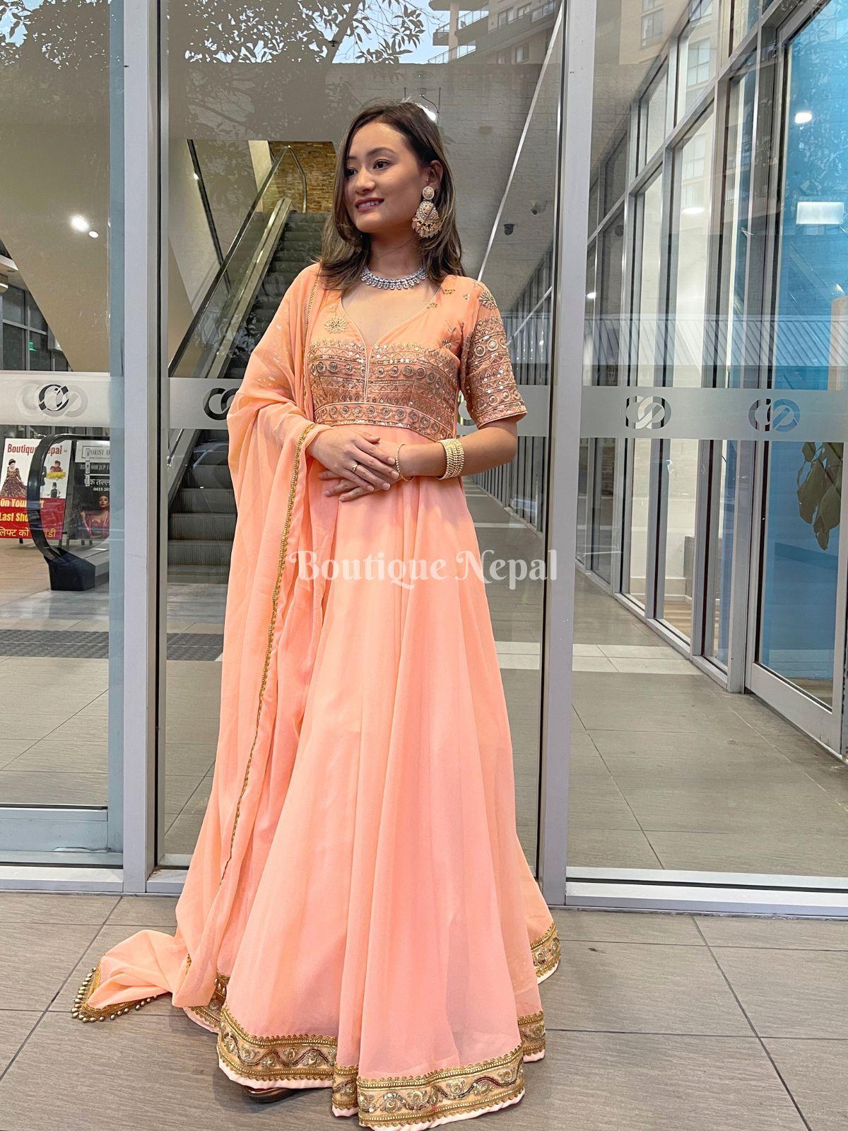 Peach Designer Gown - Boutique Nepal Au