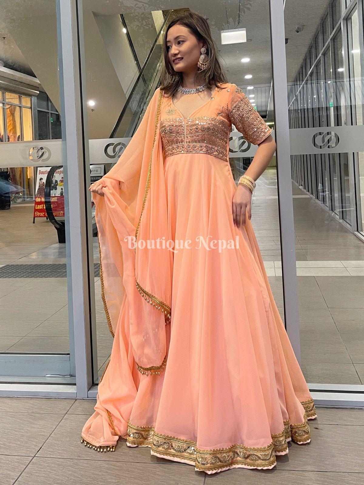 Peach Designer Gown - Boutique Nepal Au