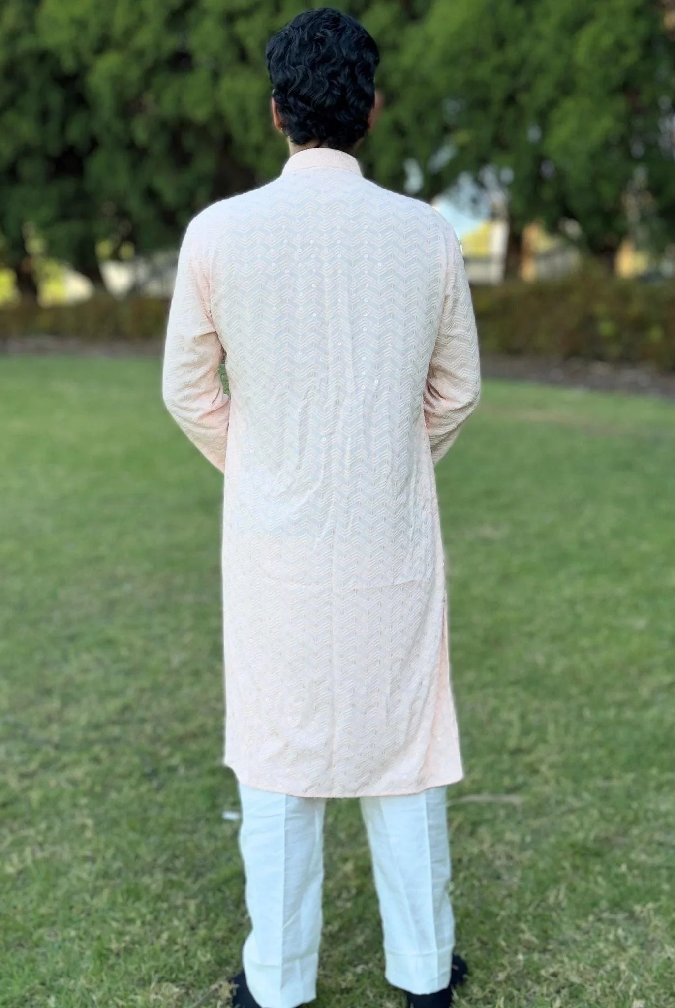 Peach Mens Chikankari Kurta Set - Boutique Nepal
