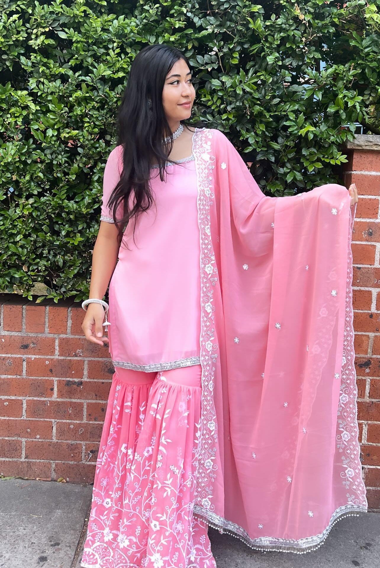 Peach Three Piece Designer Kurthi Plazo Set - Boutique Nepal