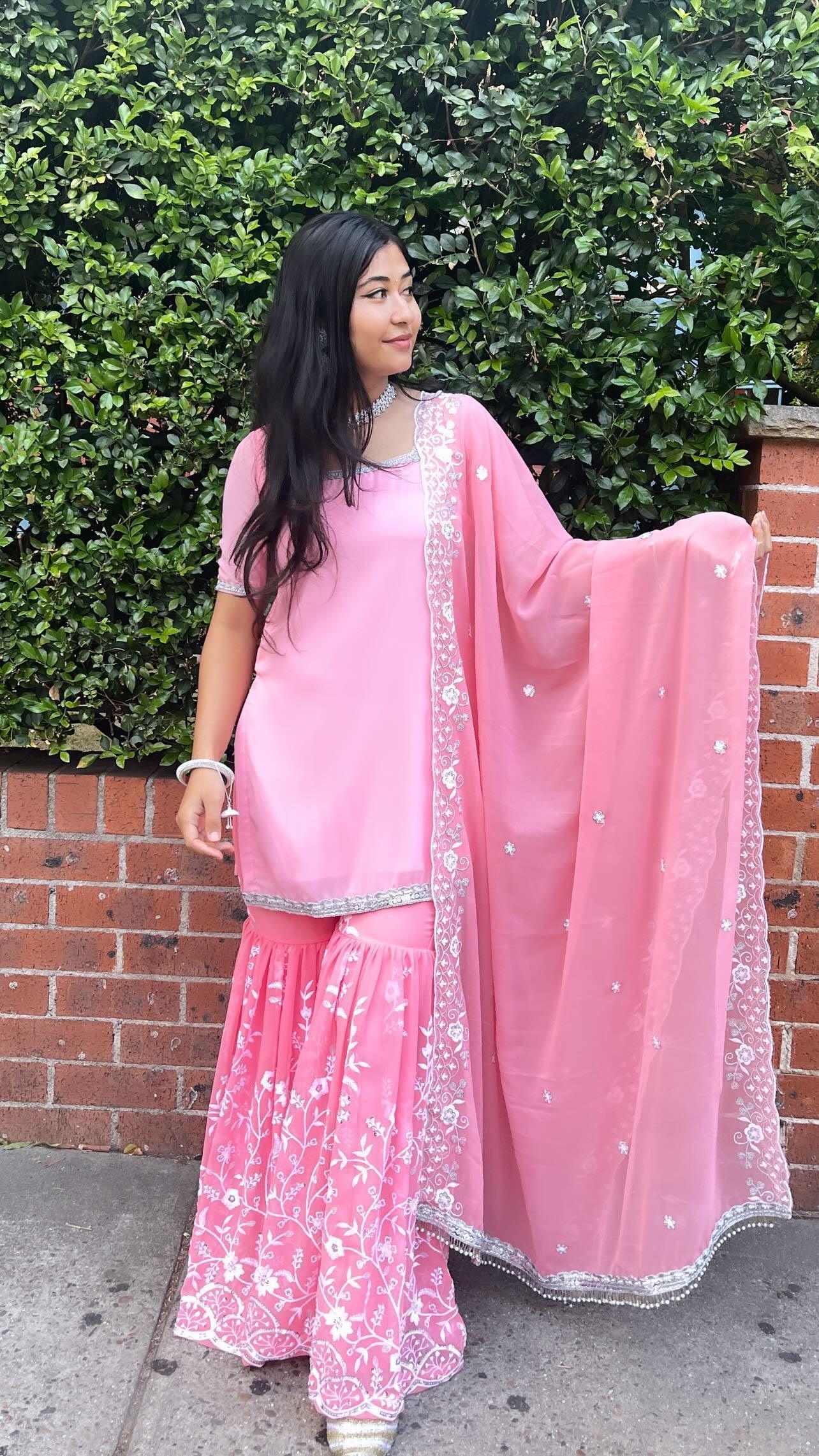 Peach Three Piece Designer Kurthi Plazo Set - Boutique Nepal