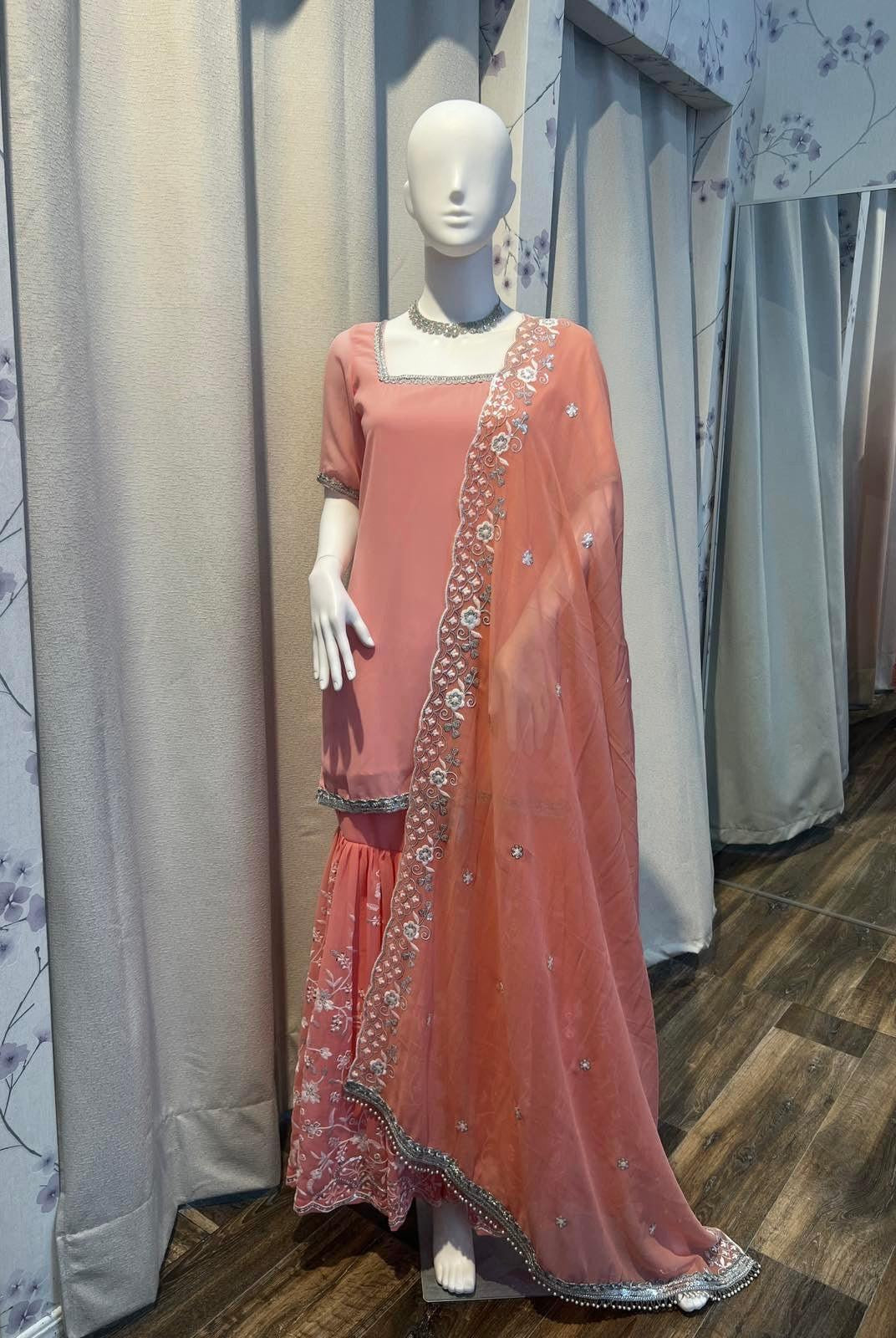 Peach Three Piece Designer Kurthi Plazo Set - Boutique Nepal