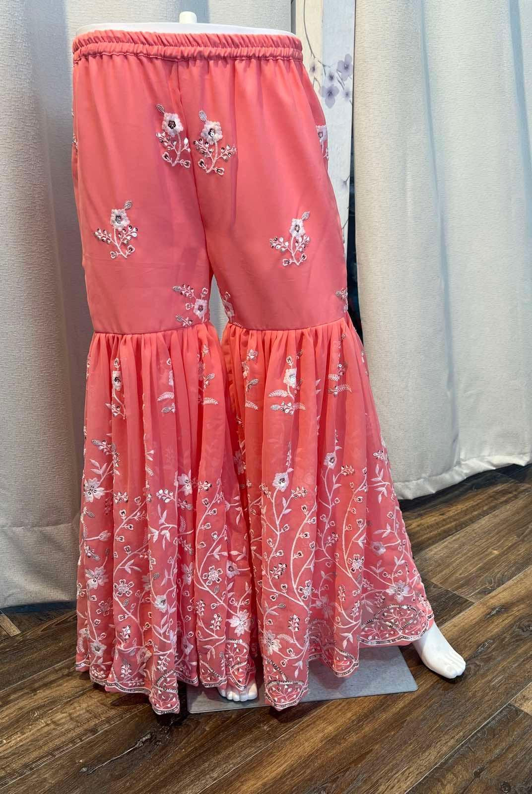 Peach Three Piece Designer Kurthi Plazo Set - Boutique Nepal
