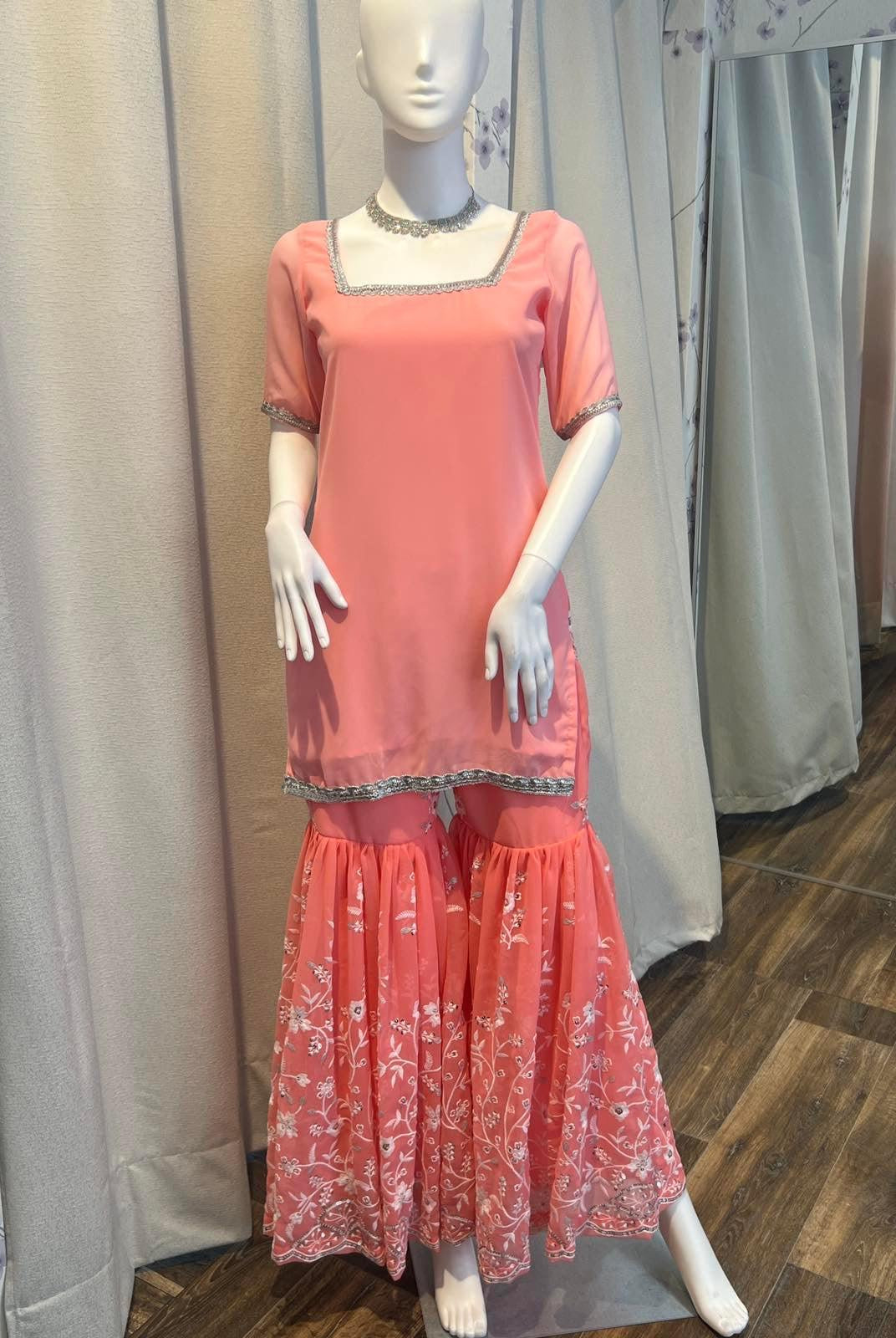 Peach Three Piece Designer Kurthi Plazo Set - Boutique Nepal