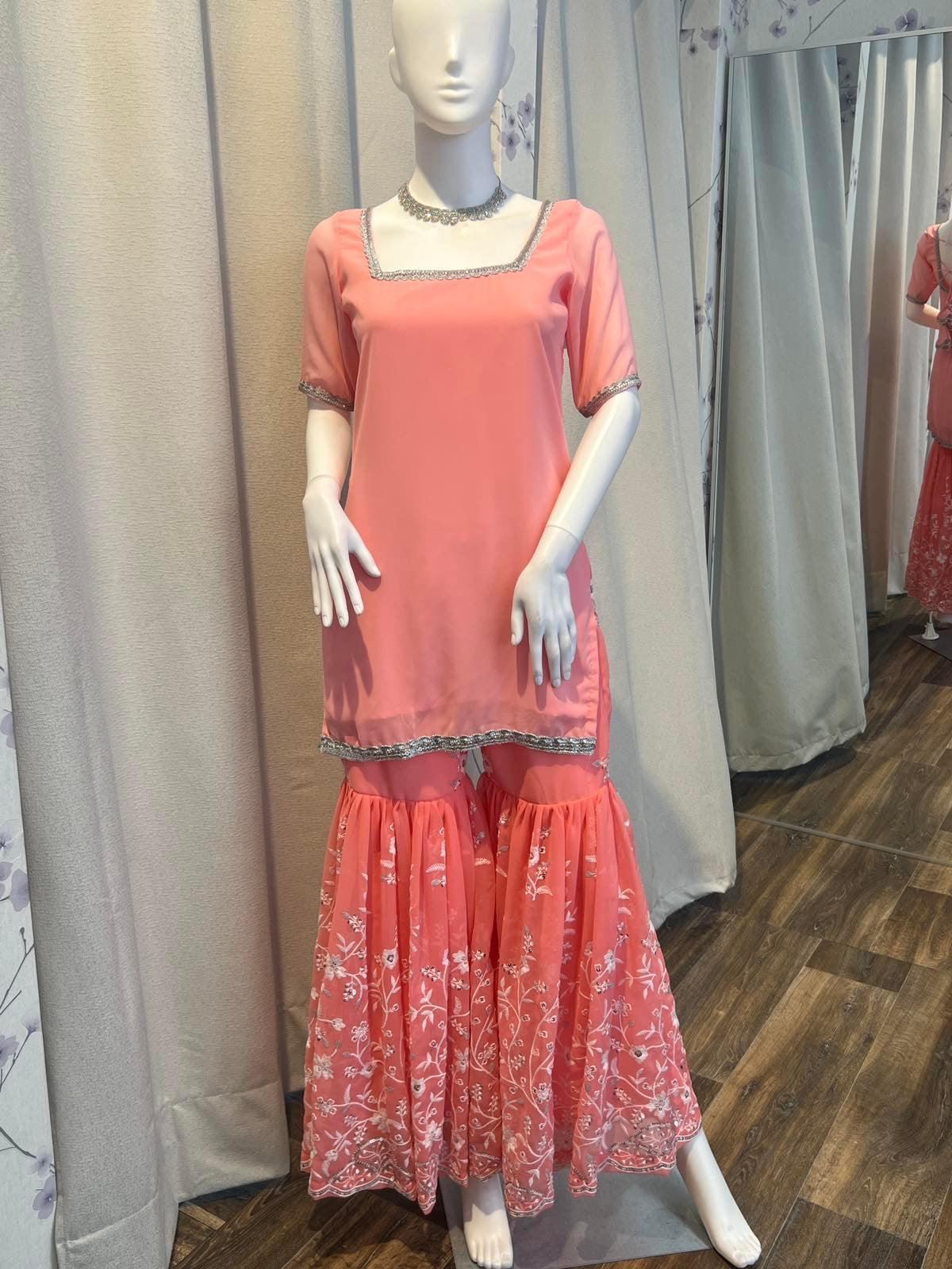 Peach Three Piece Designer Kurthi Plazo Set - Boutique Nepal