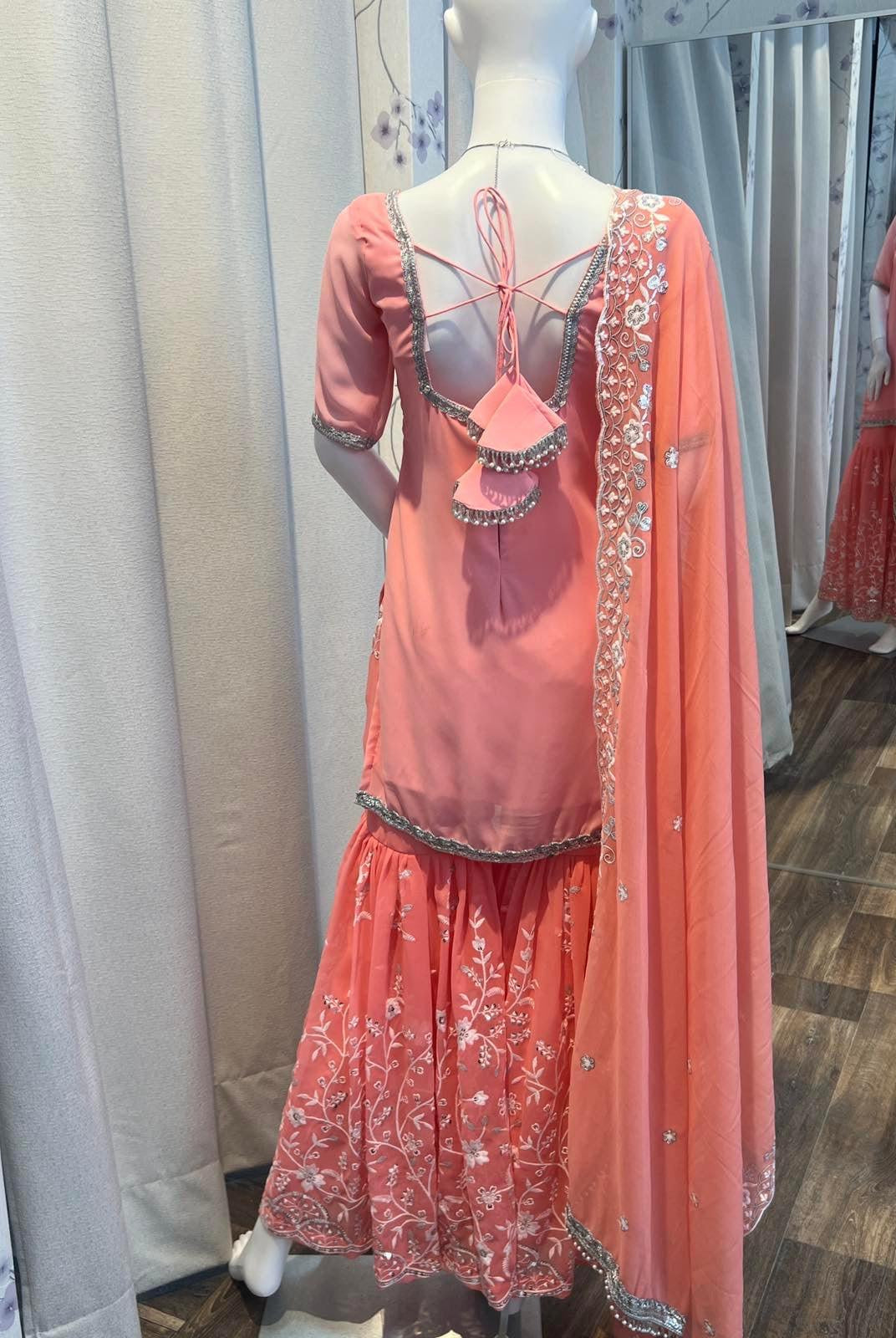 Peach Three Piece Designer Kurthi Plazo Set - Boutique Nepal