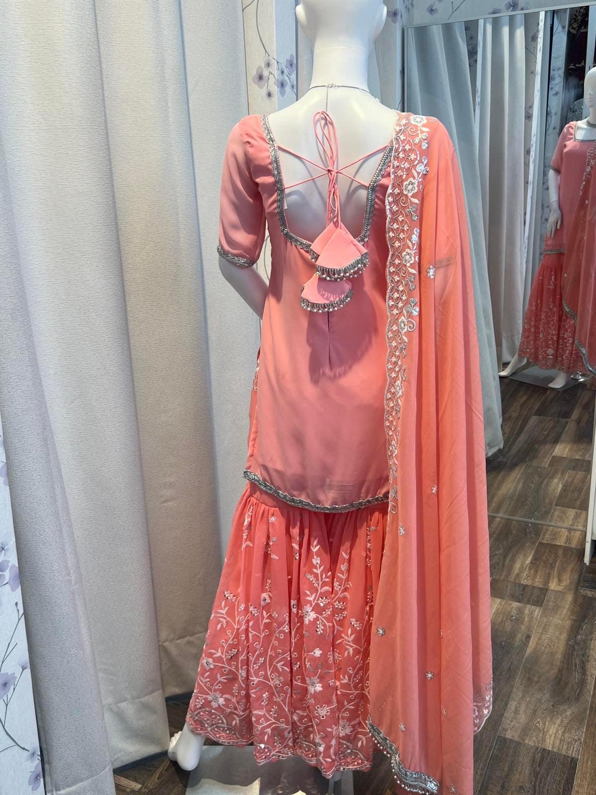 Peach Three Piece Designer Kurthi Plazo Set - Boutique Nepal