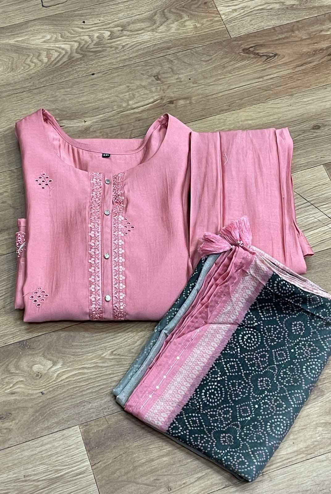 Peach Three Piece Readymade Kurta Set - Boutique Nepal