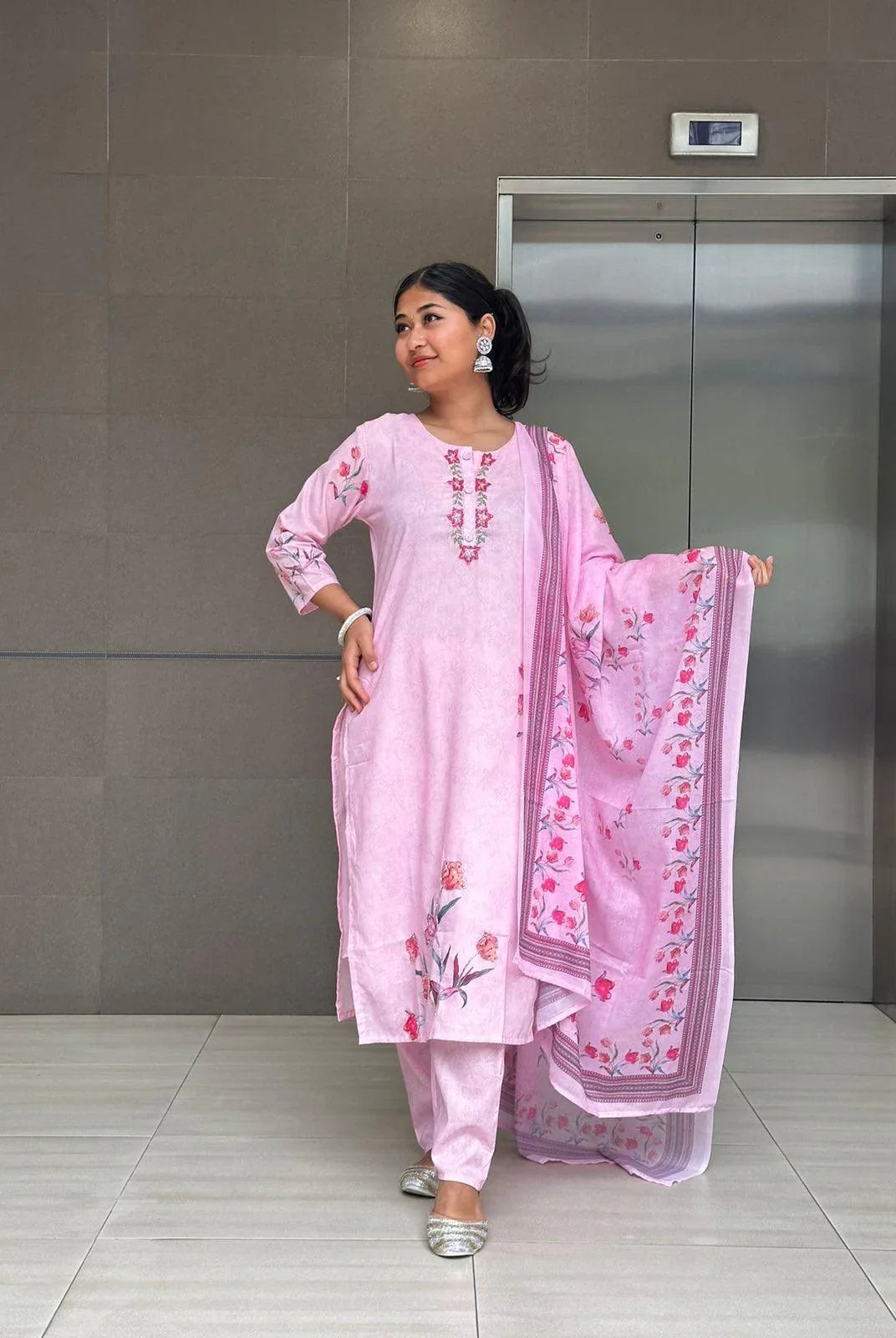 Pink Three Pieces Kurta Set - Boutique Nepal