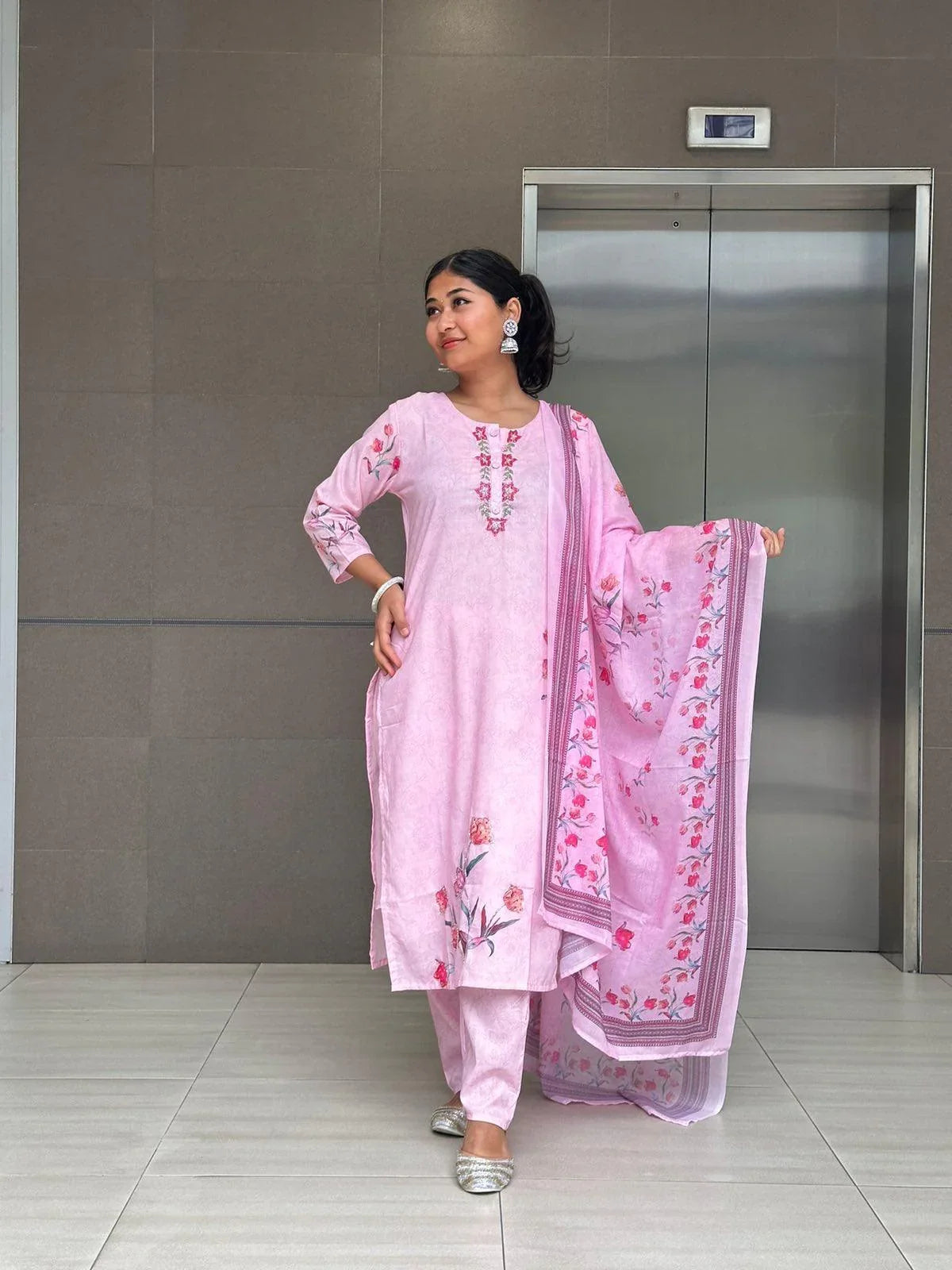 Pink Three Pieces Kurta Set - Boutique Nepal