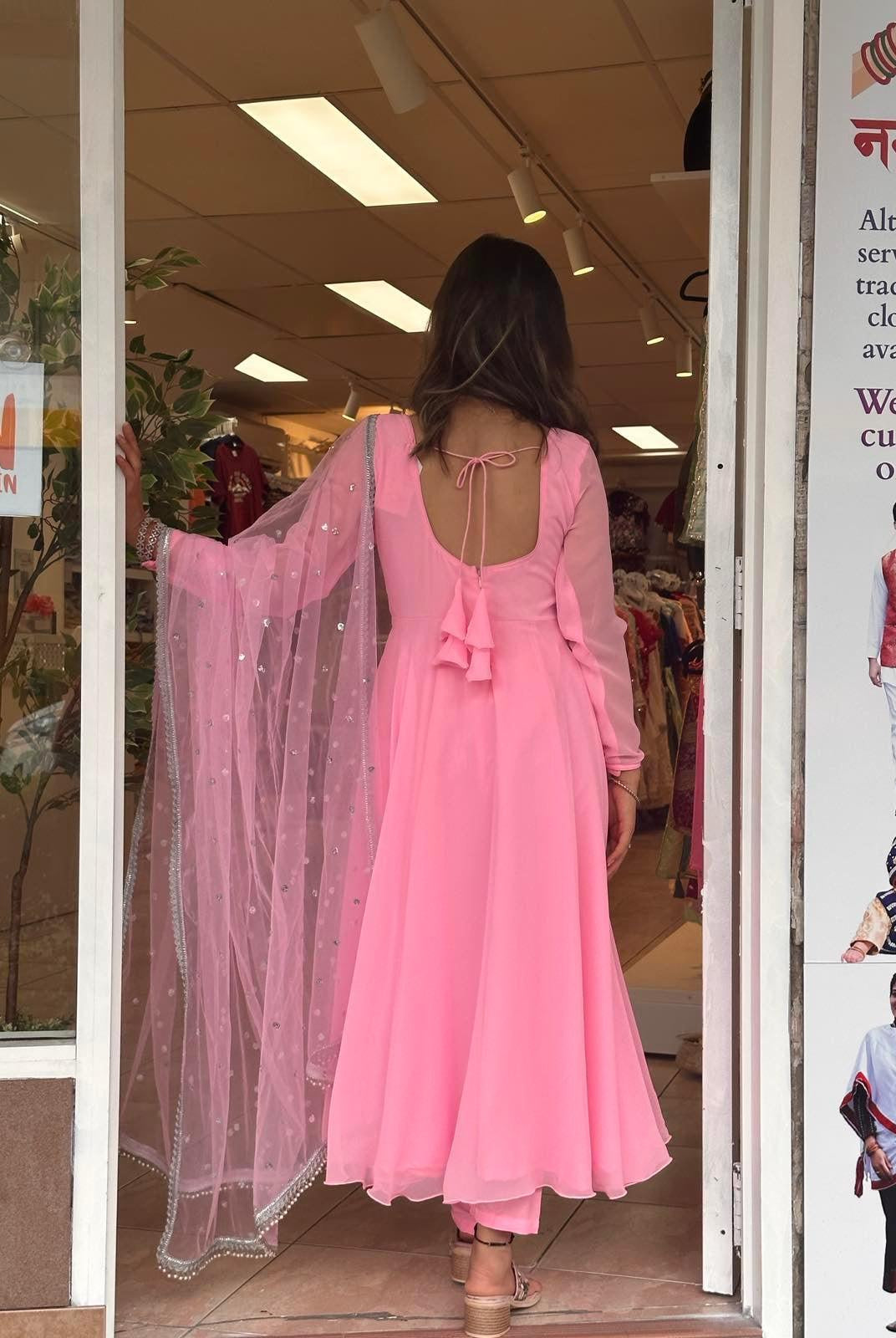 Plain Baby Pink Anarkali Kurta Set - Boutique Nepal
